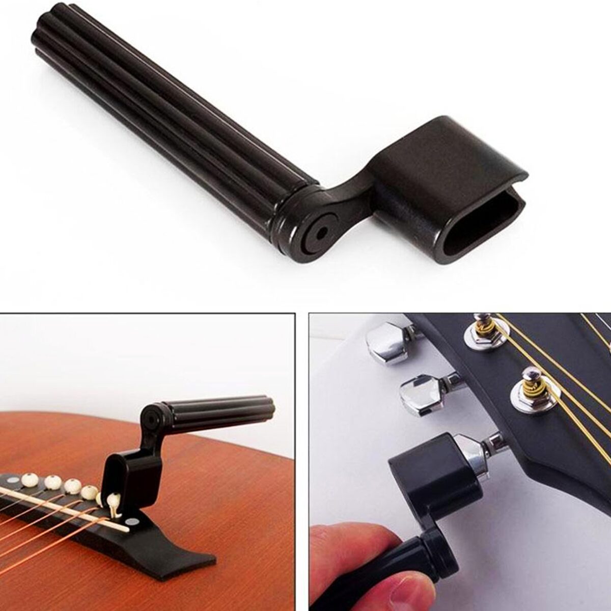 Bobinadora de Cuerdas P/ Guitarra multifuncional color negro con quita pines integrada para guitarra acústica y eléctrica