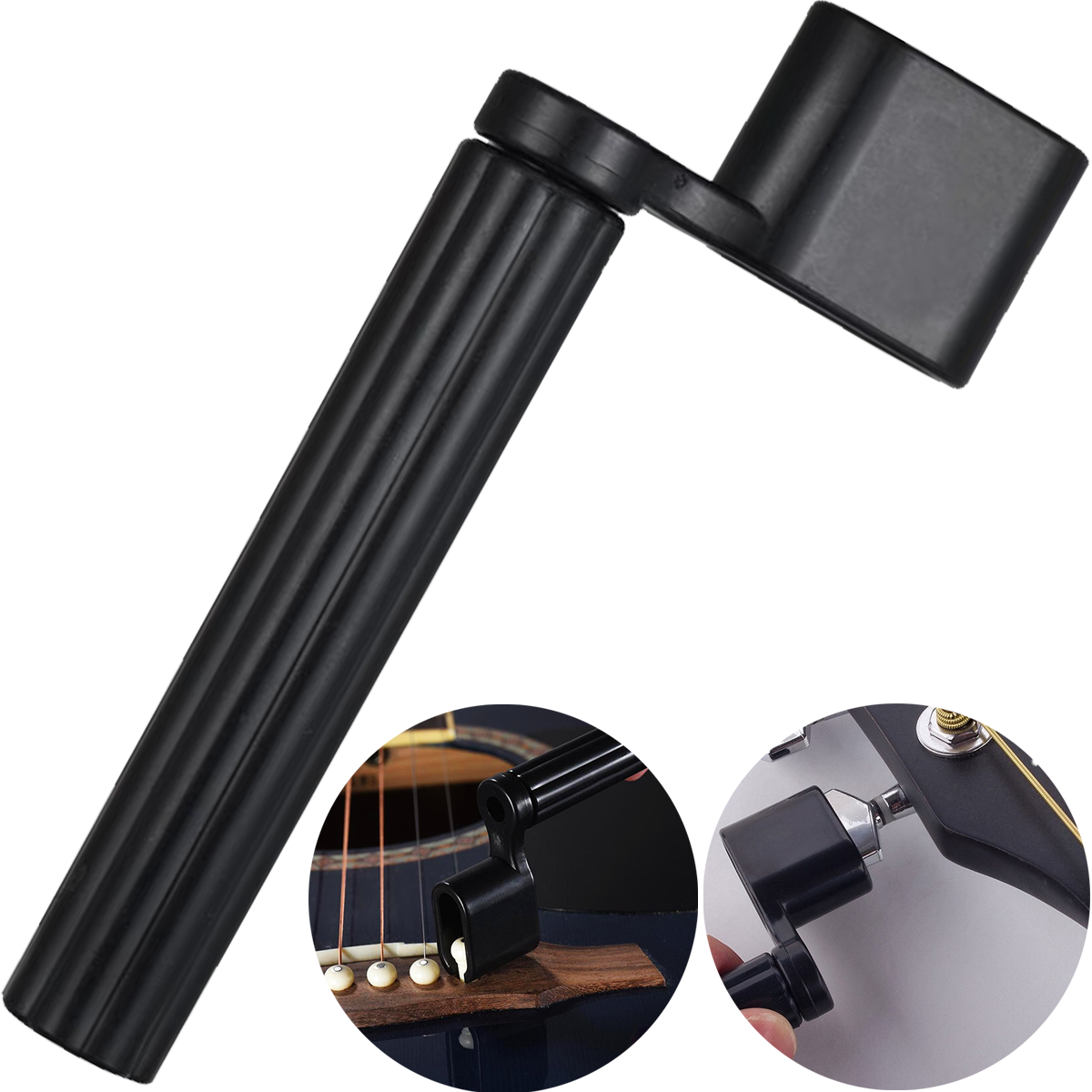 Bobinadora de Cuerdas P/ Guitarra multifuncional color negro con quita pines integrada para guitarra acústica y eléctrica