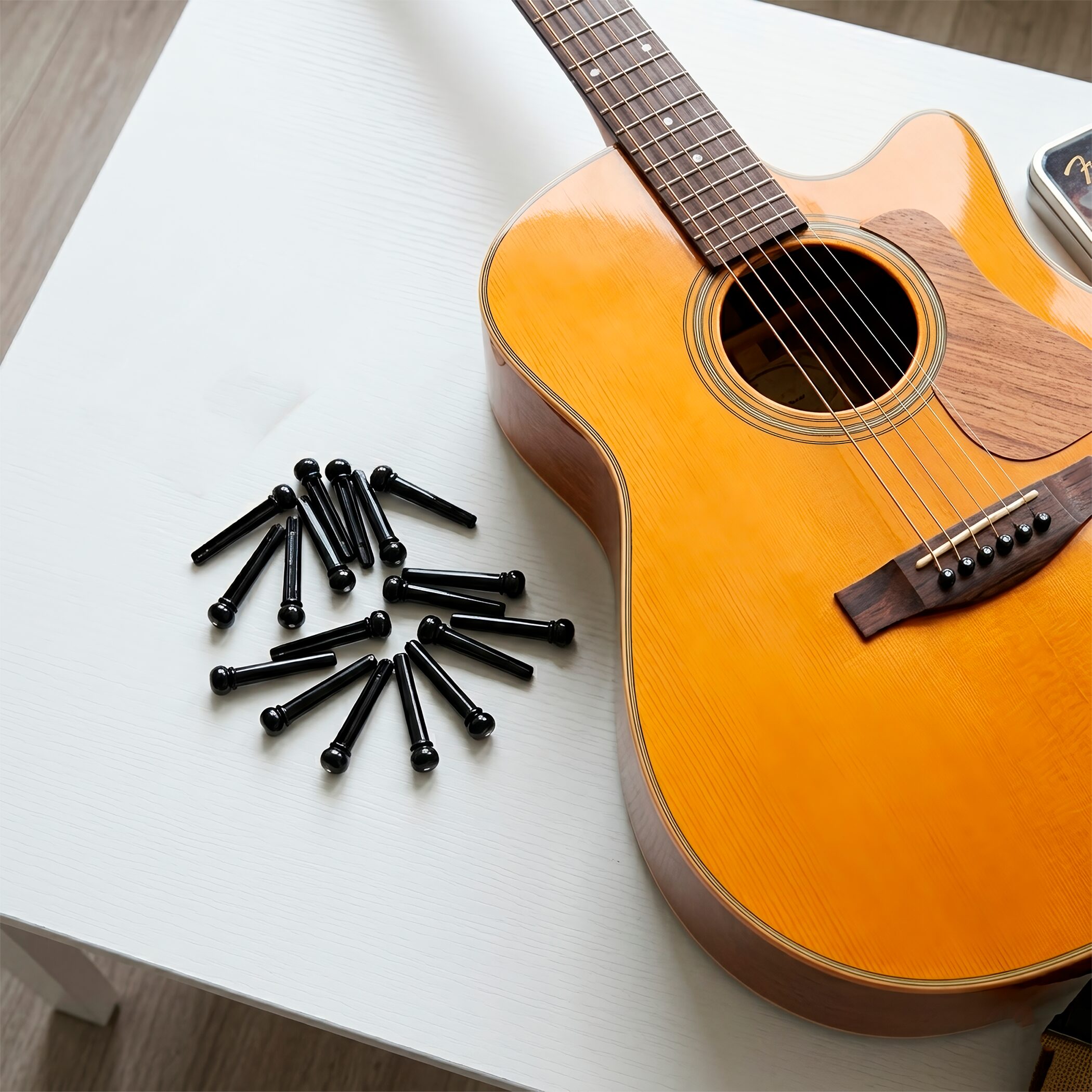 6 Pines Clavijas Guitarra P/ Puente de plástico de alta densidad para guitarra acústica y docerola paquete con 6 piezas color negro