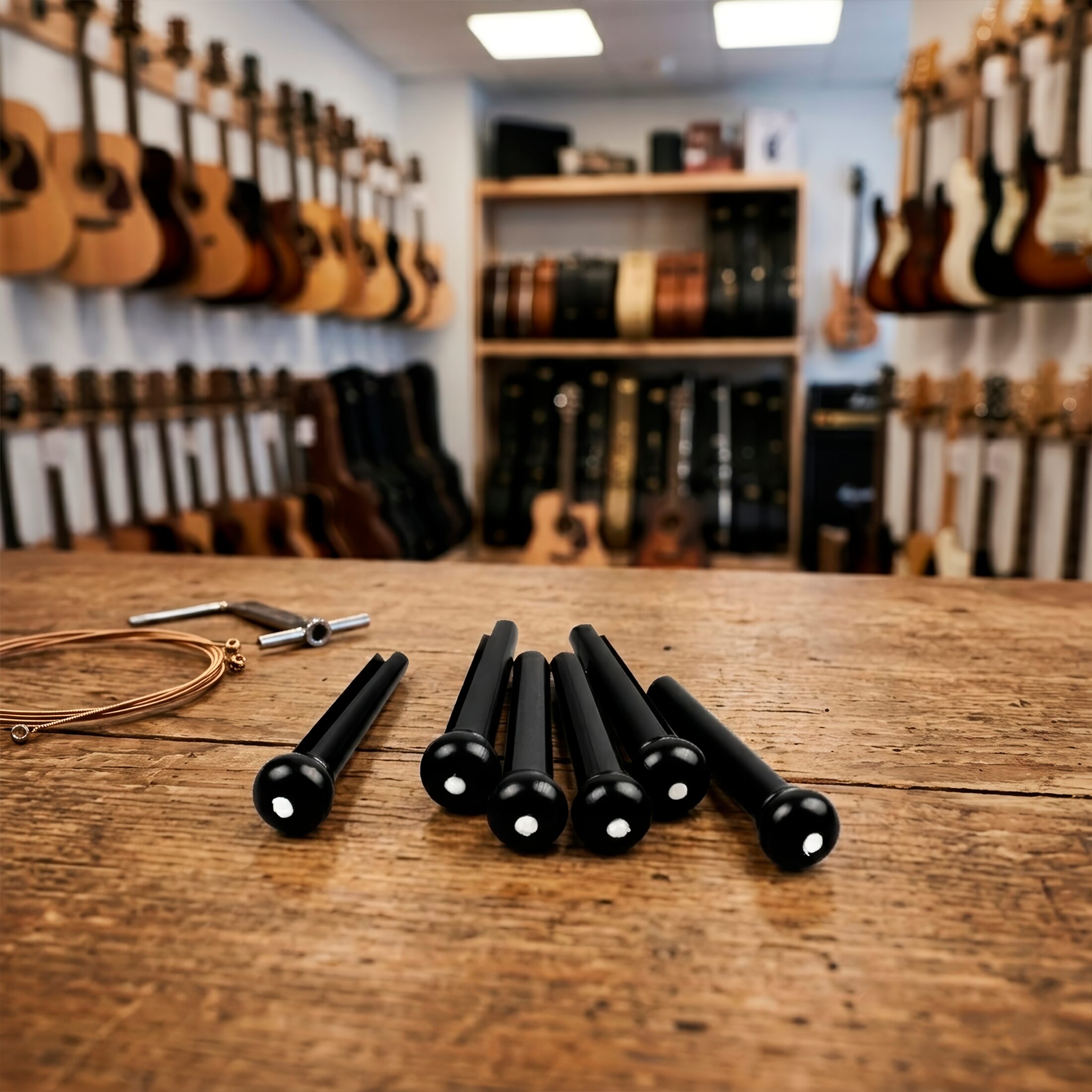 6 Pines Clavijas Guitarra P/ Puente de plástico de alta densidad para guitarra acústica y docerola paquete con 6 piezas color negro