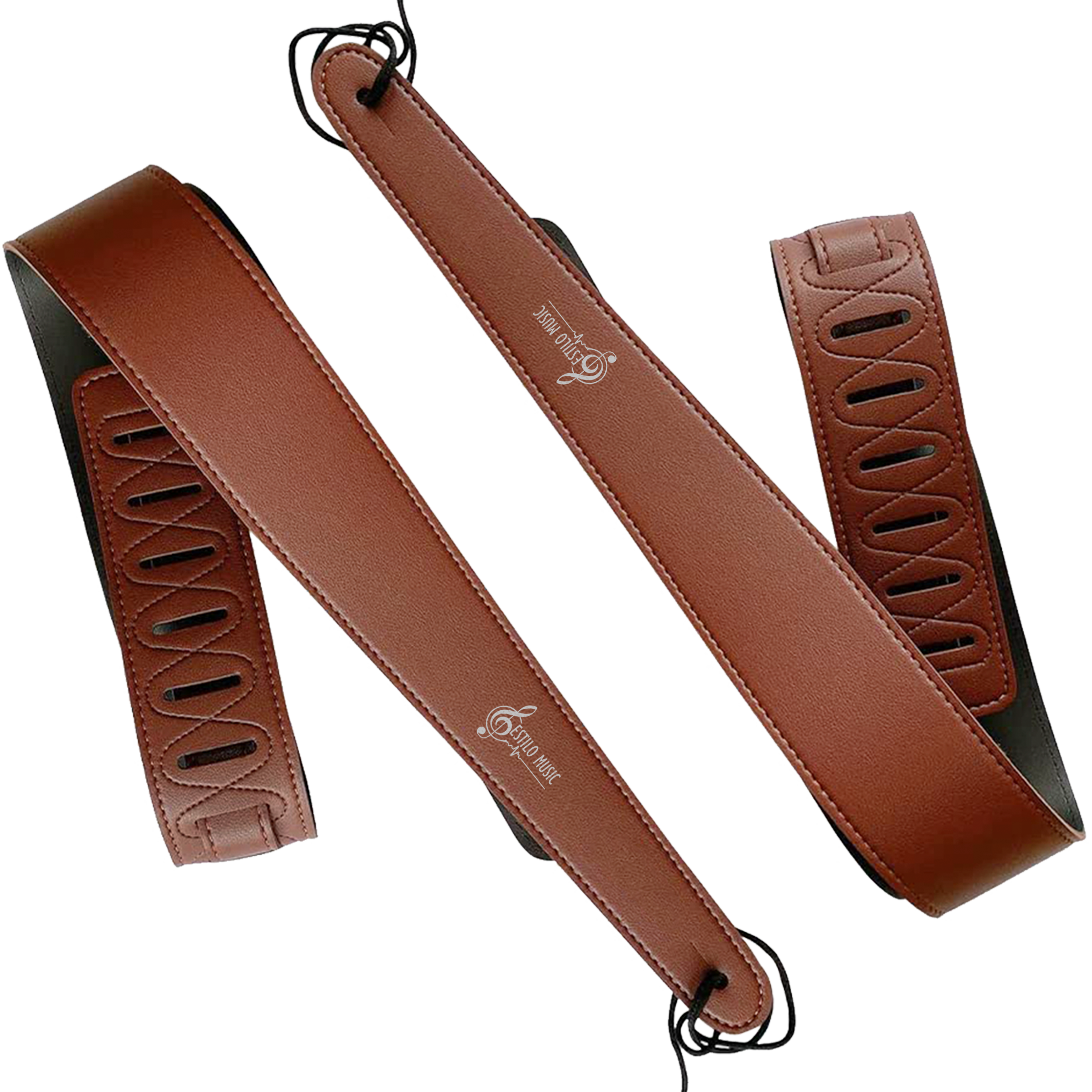 Correa De Cuero Guitarra Doble Cara color café y negro ajustable para guitarra acústica, eléctrica, bajo y ukulele con diseño de lujo