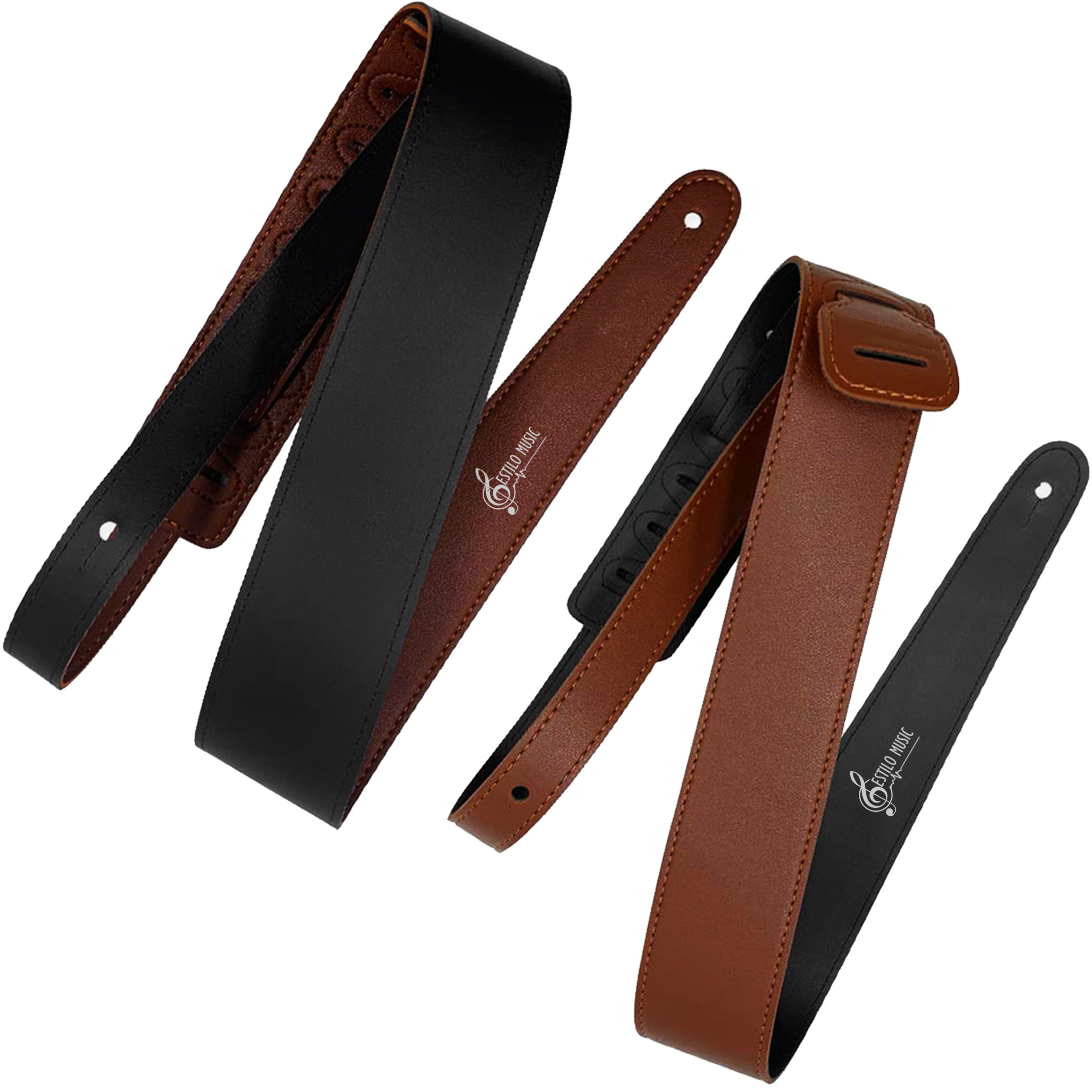 Correa De Cuero Guitarra Doble Cara color café y negro ajustable para guitarra acústica, eléctrica, bajo y ukulele con diseño de lujo