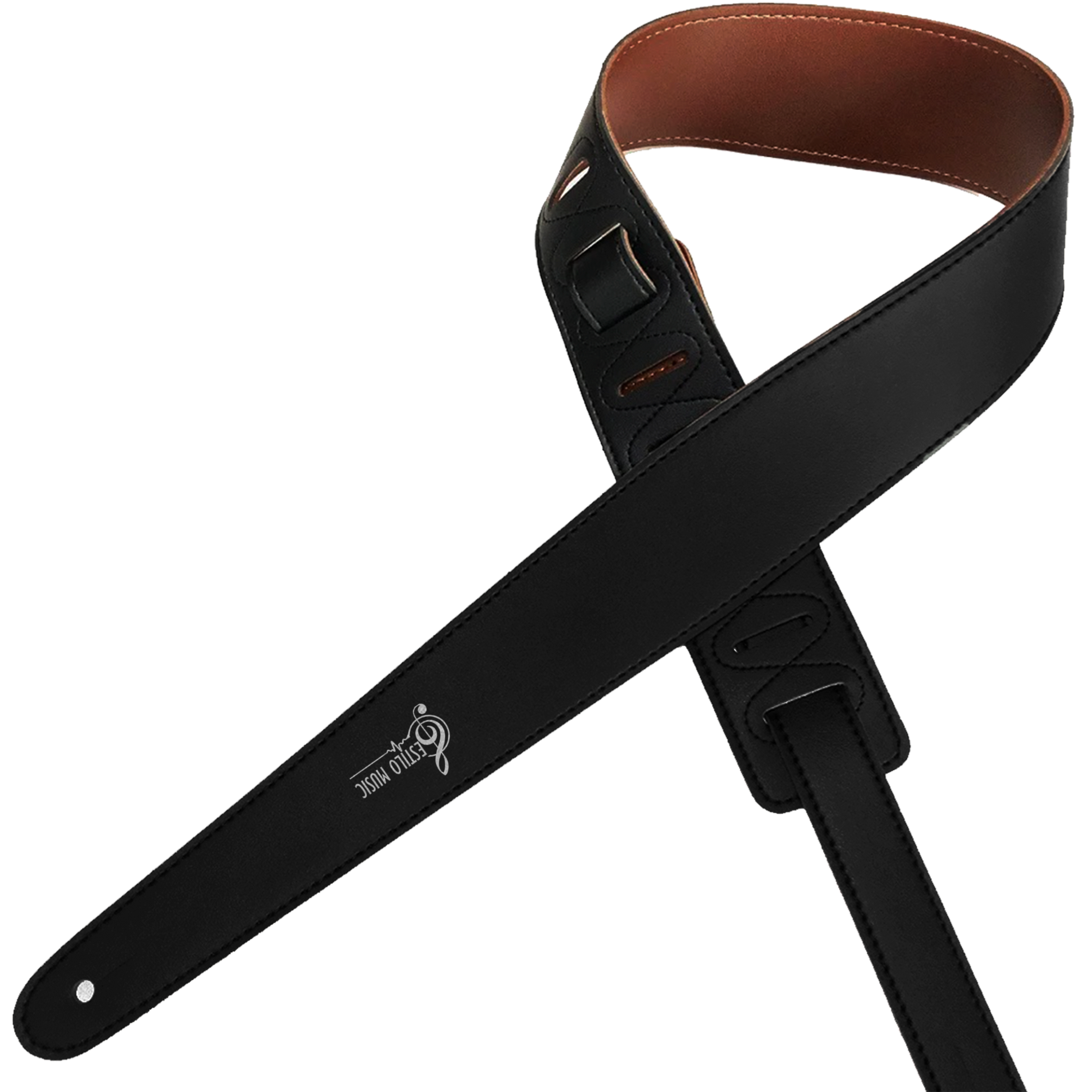 Correa De Cuero Guitarra Doble Cara color café y negro ajustable para guitarra acústica, eléctrica, bajo y ukulele con diseño de lujo