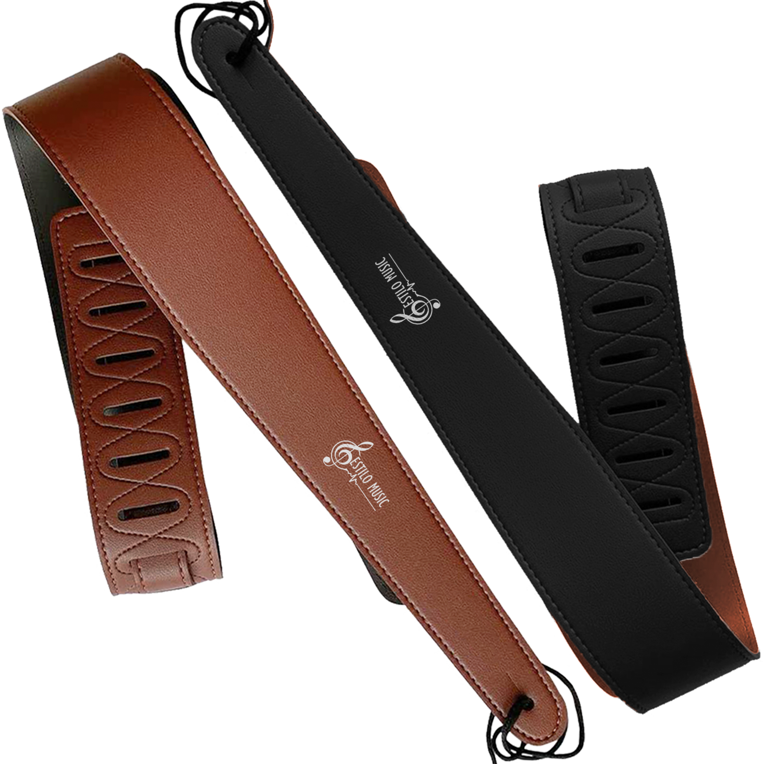 Correa De Cuero Guitarra Doble Cara color café y negro ajustable para guitarra acústica, eléctrica, bajo y ukulele con diseño de lujo