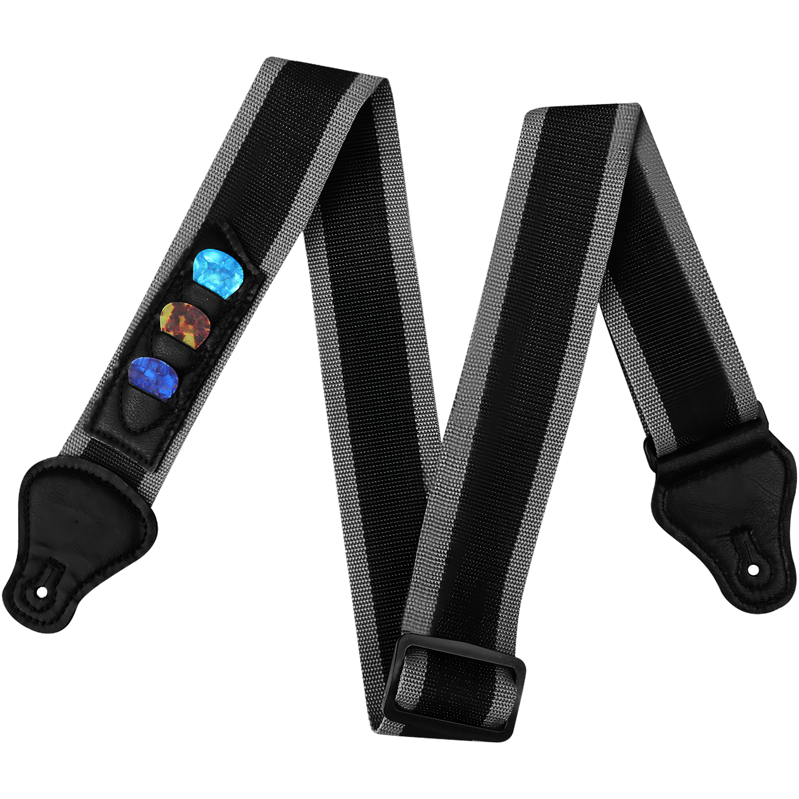 Correa Tali P/ Guitarra Con Porta Puas Estilo Music ajustable para guitarra acústica, eléctrica, bajo y ukelele con diseño colorido