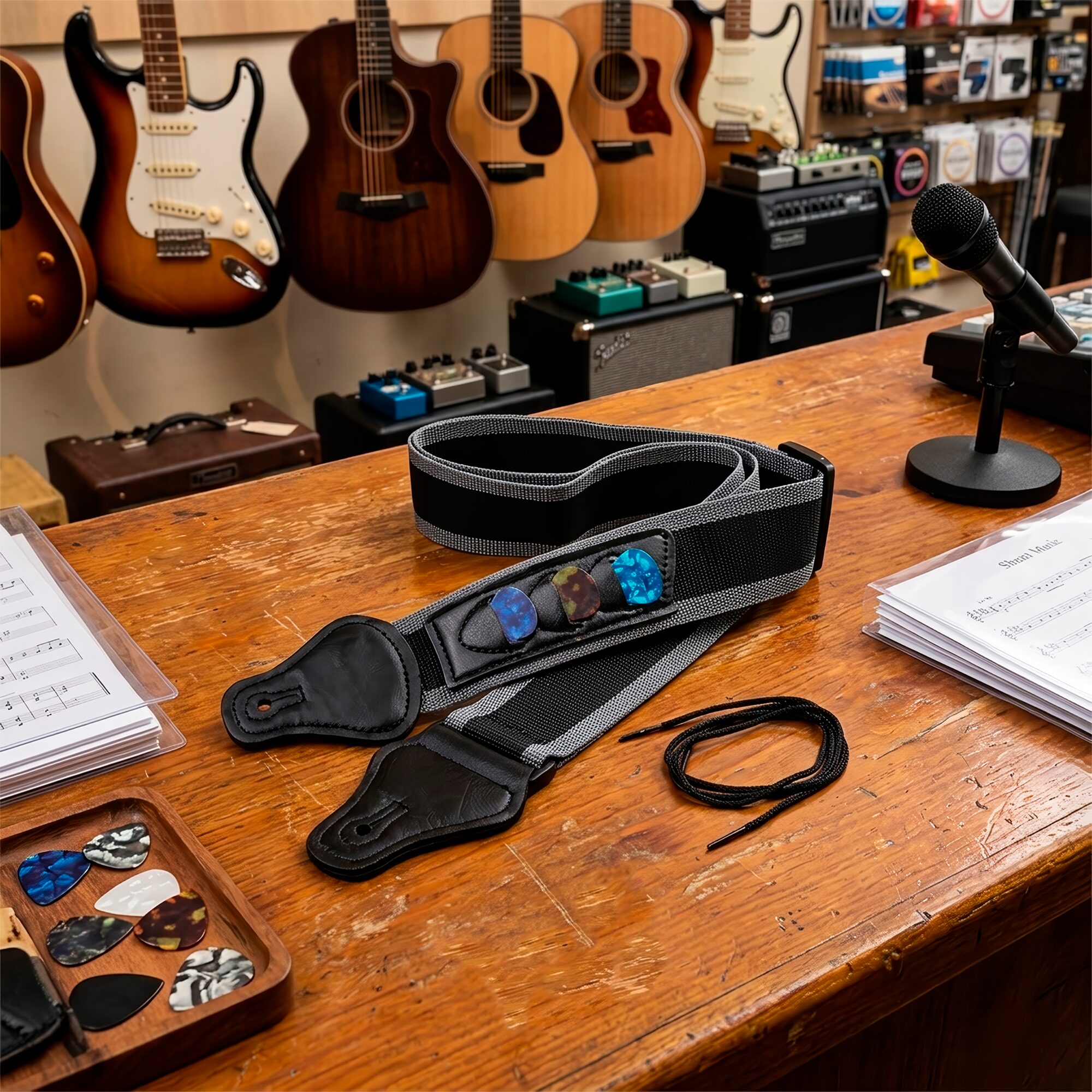 Correa Tali P/ Guitarra Con Porta Puas Estilo Music ajustable para guitarra acústica, eléctrica, bajo y ukelele con diseño colorido