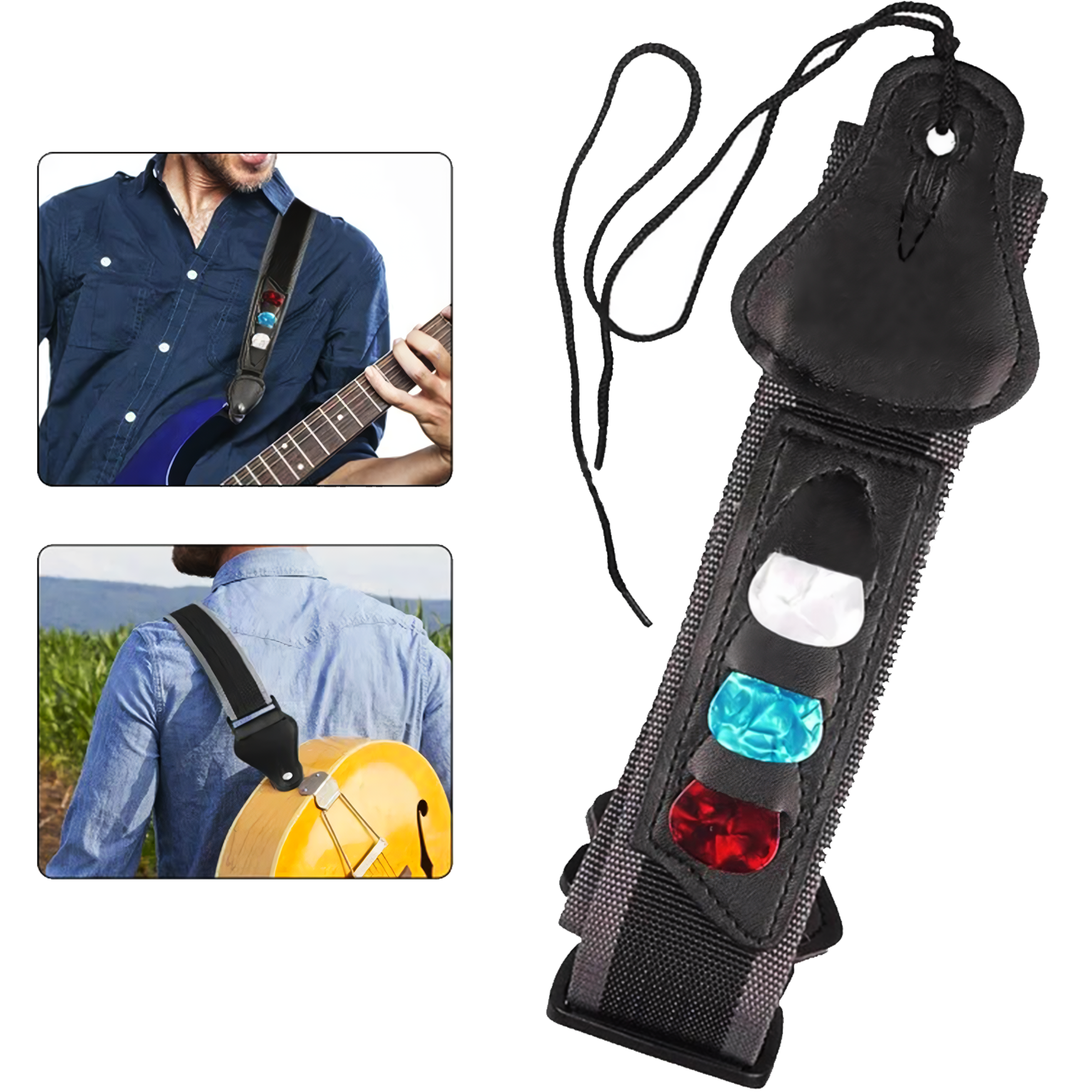Correa Tali P/ Guitarra Con Porta Puas Estilo Music ajustable para guitarra acústica, eléctrica, bajo y ukelele con diseño colorido
