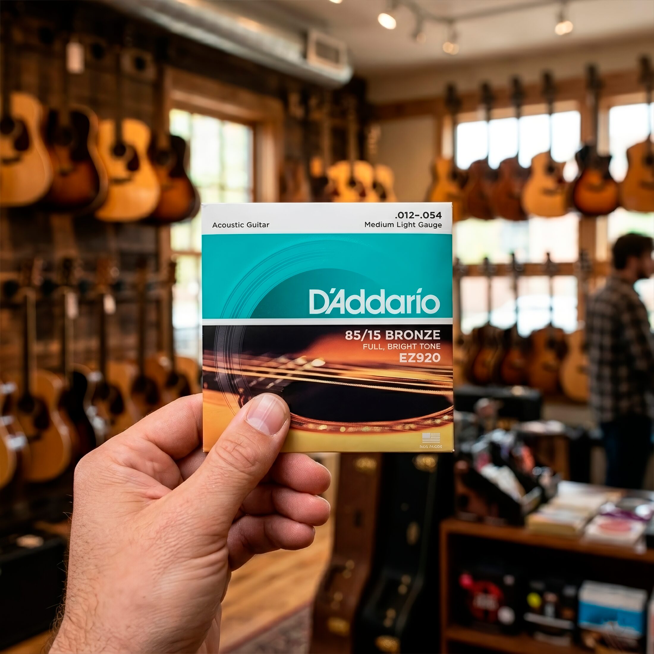 Cuerdas Daddario EZ920 para guitarra acústica calibre 0.012 - 0.054 Medium Light Gauge con entorchado en bronce
