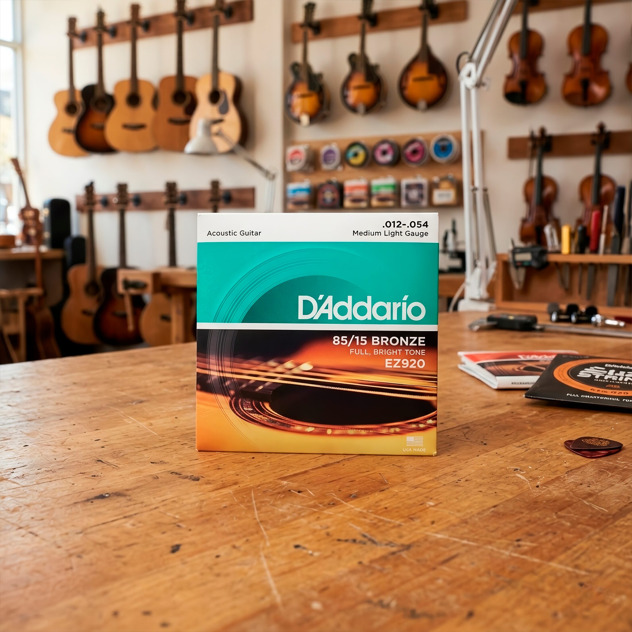 Cuerdas Daddario EZ920 para guitarra acústica calibre 0.012 - 0.054 Medium Light Gauge con entorchado en bronce