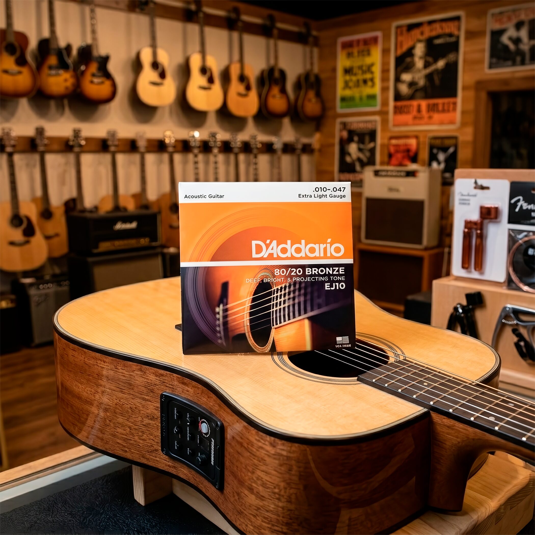 Cuerdas Daddario EJ10 para Guitarra acústica con calibre extra ligero y entorchado en bronce, tono brillante. Juego de Cuerdas Daddario EJ10 para Guitarra con empaque anticorrosión y sello de garantía original.