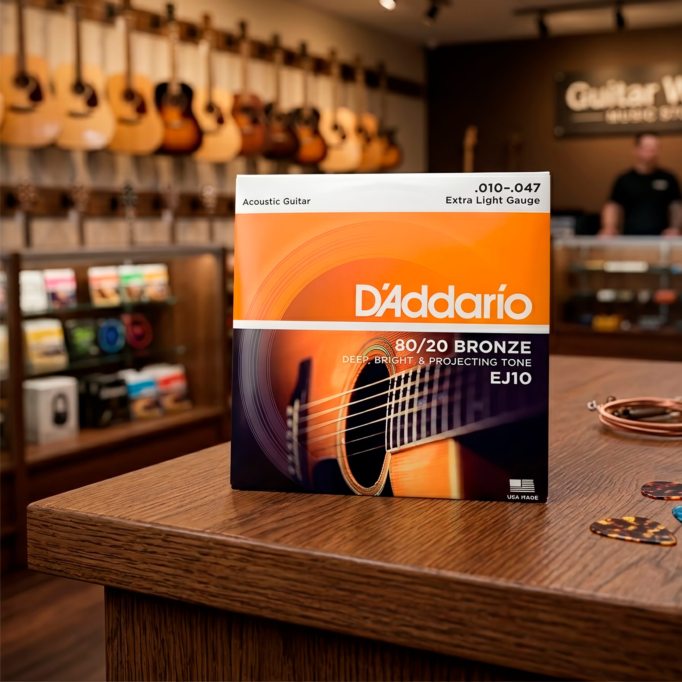 Cuerdas Daddario EJ10 para Guitarra acústica con calibre extra ligero y entorchado en bronce, tono brillante. Juego de Cuerdas Daddario EJ10 para Guitarra con empaque anticorrosión y sello de garantía original.