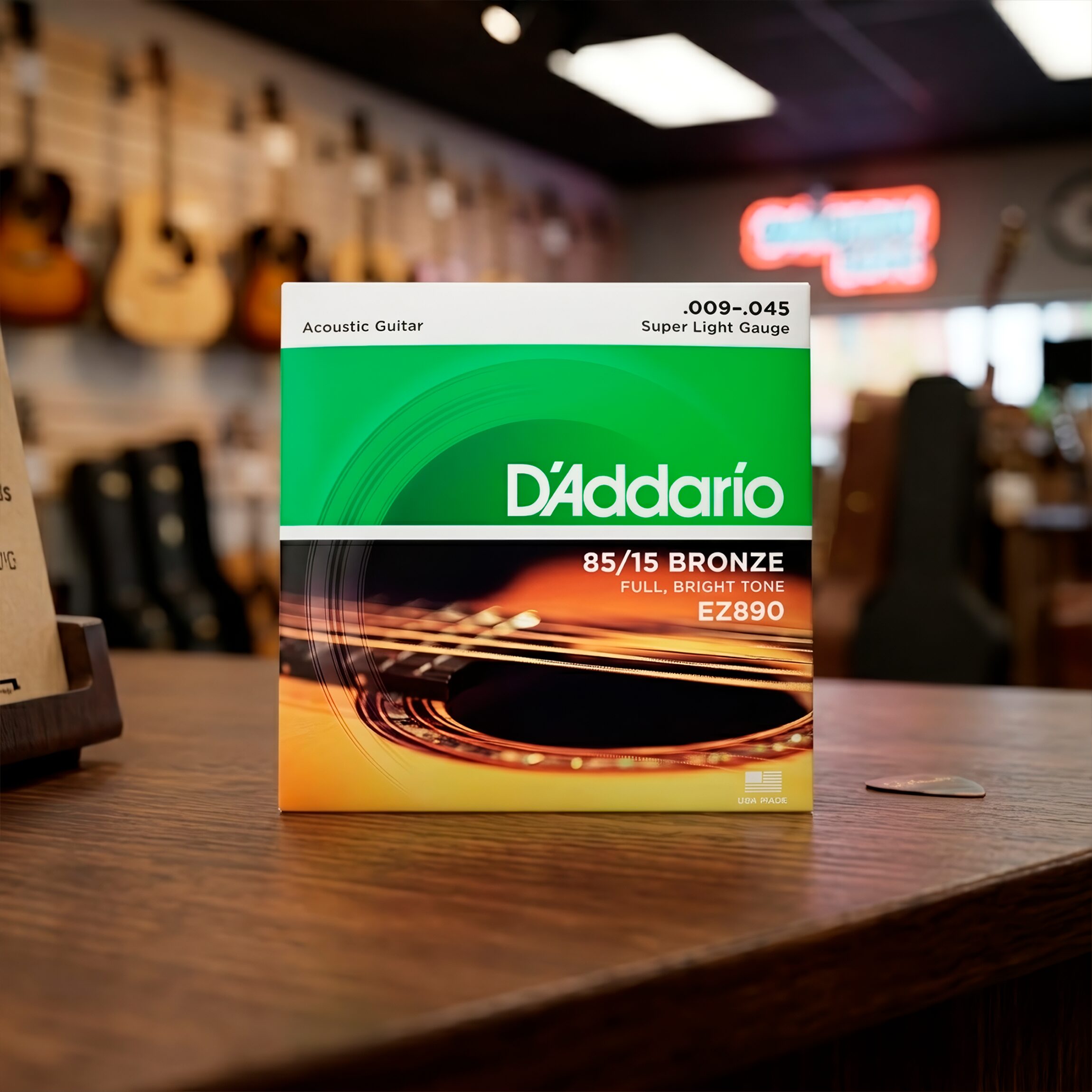 D'Addario EZ890 Super Light Gauge 09-45 – cuerdas de guitarra acústica 85/15 Bronze, brillo y fácil ejecución Daddario