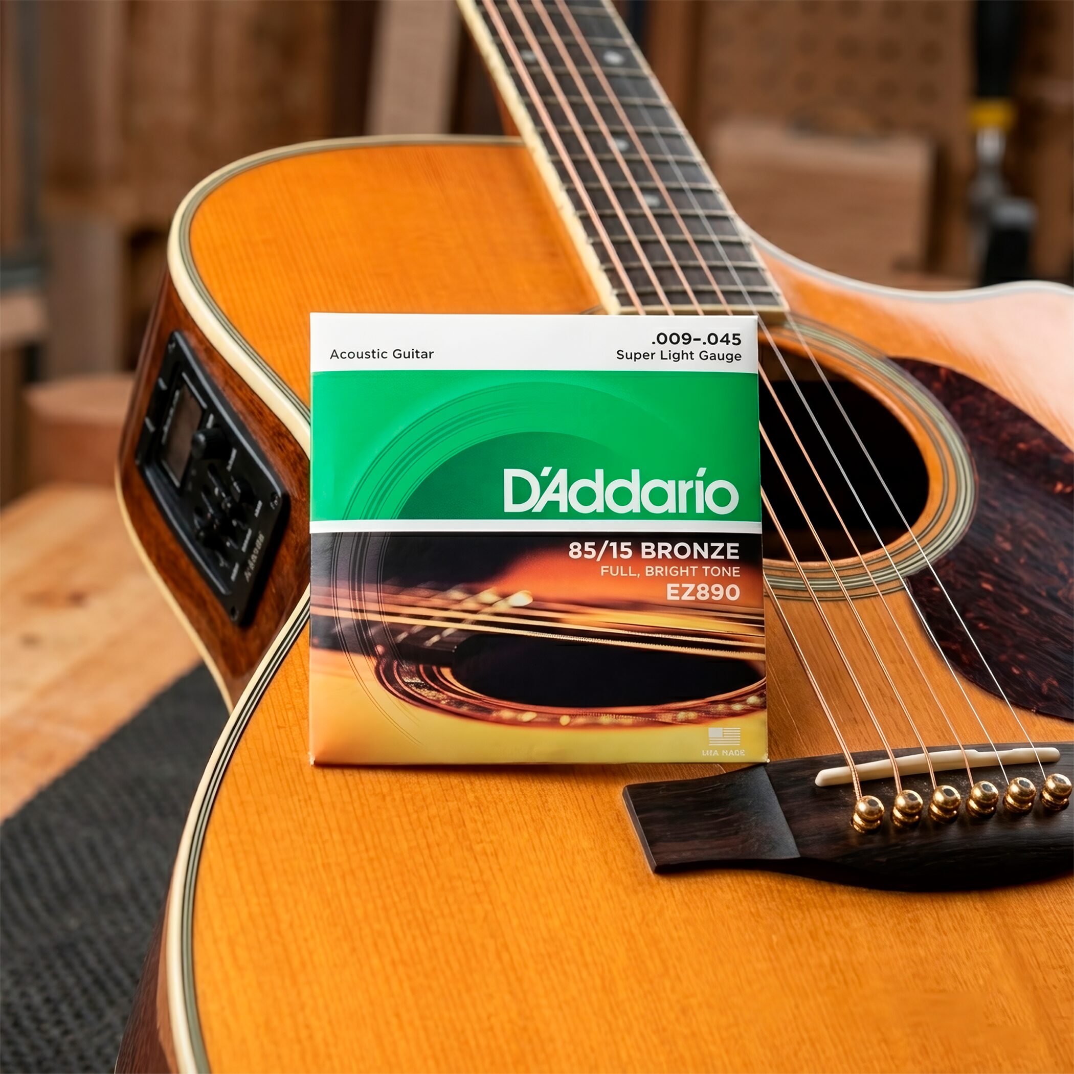 D'Addario EZ890 Super Light Gauge 09-45 – cuerdas de guitarra acústica 85/15 Bronze, brillo y fácil ejecución Daddario