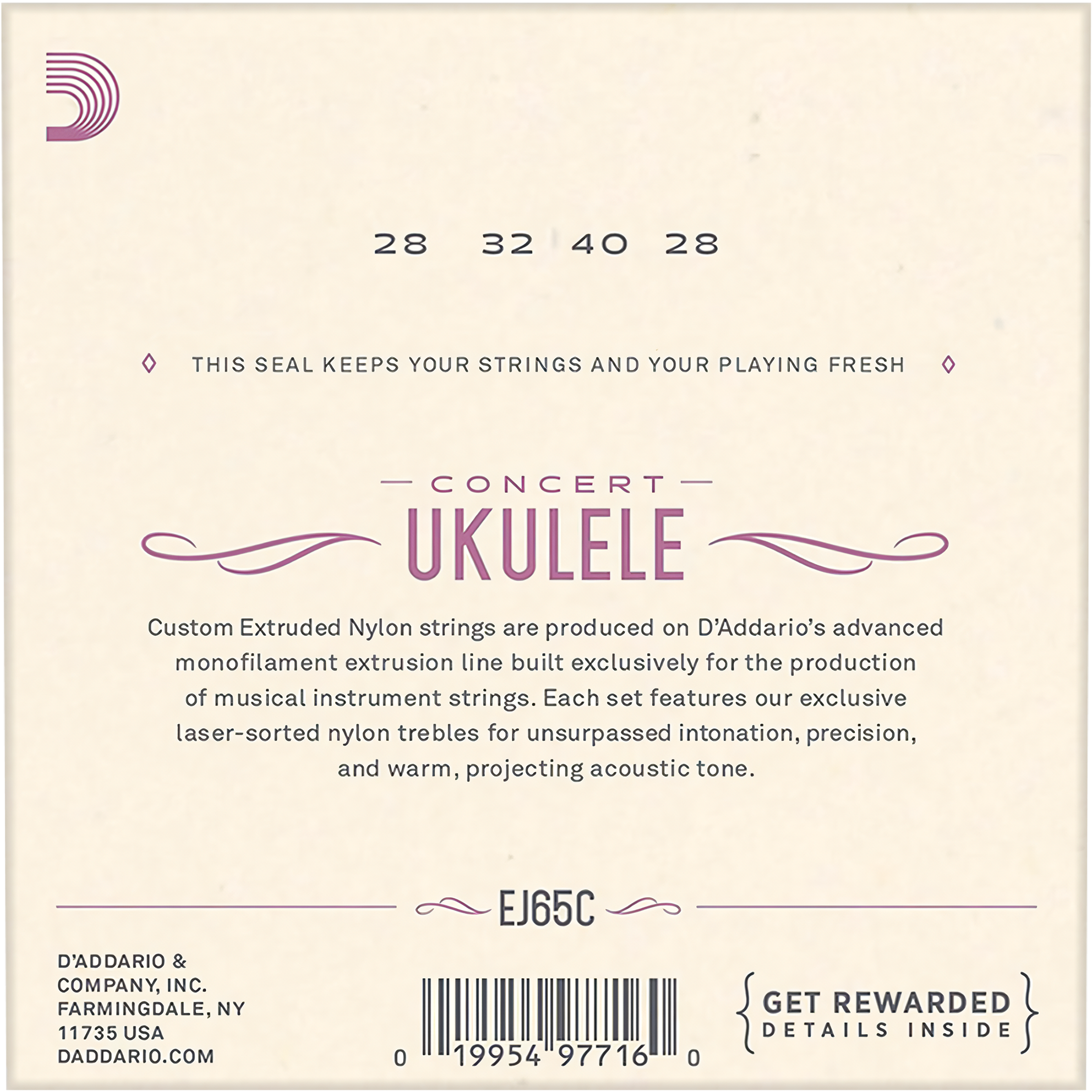 Cuerdas para Ukulele Daddario EJ65C Concert Clear Nylon con afinación estándar GCEA y sonido brillante de alta calidad.
