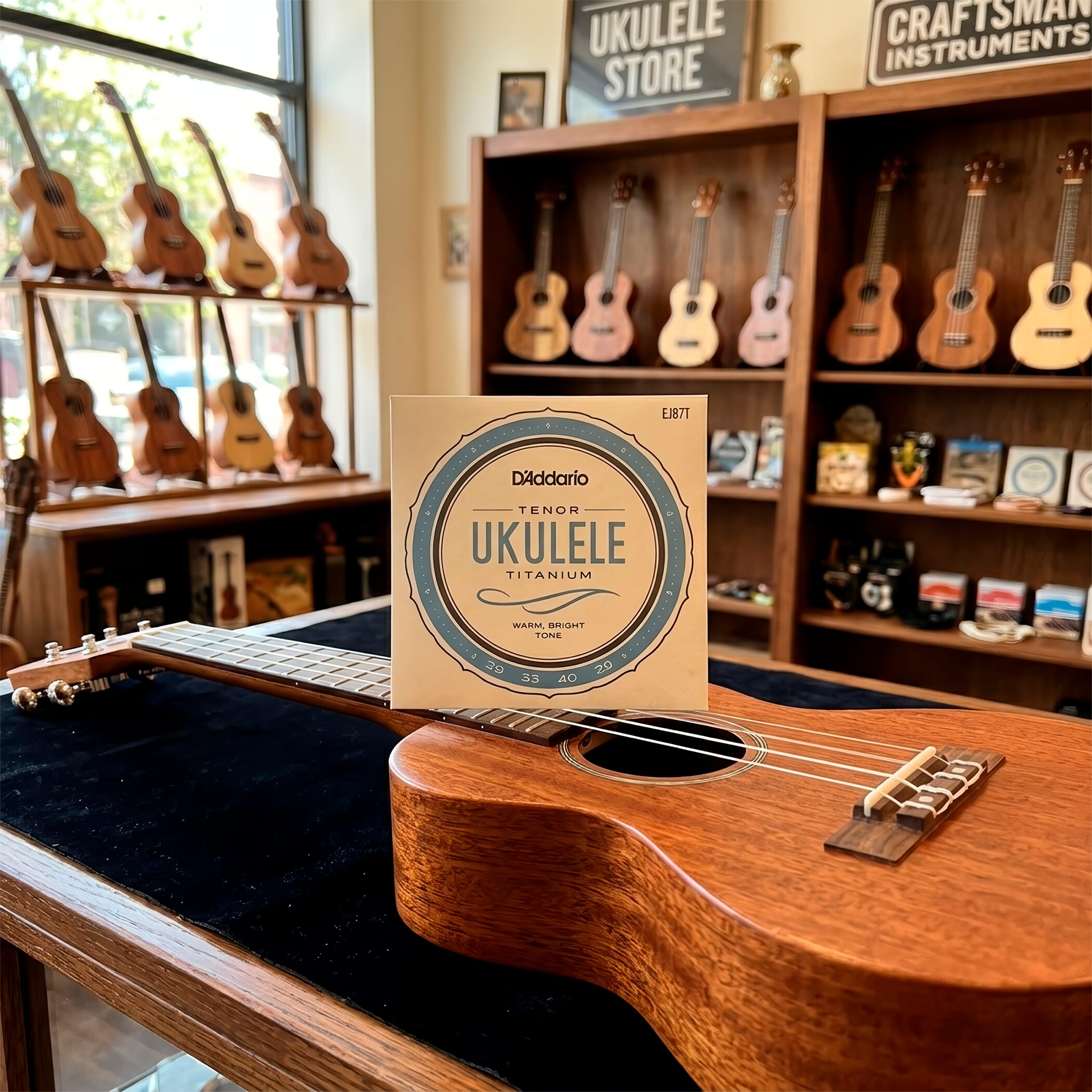 Cuerdas para Ukulele Daddario EJ87T de titanio para ukulele tenor con afinación estándar GCEA y sonido brillante de alta proyección.