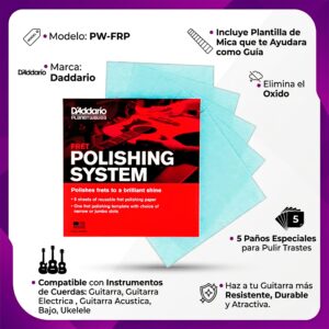 Limpiador de Trastes Guitarra Daddario PW-FRP con sistema de pulido profesional y 5 paños especiales para restaurar trastes.