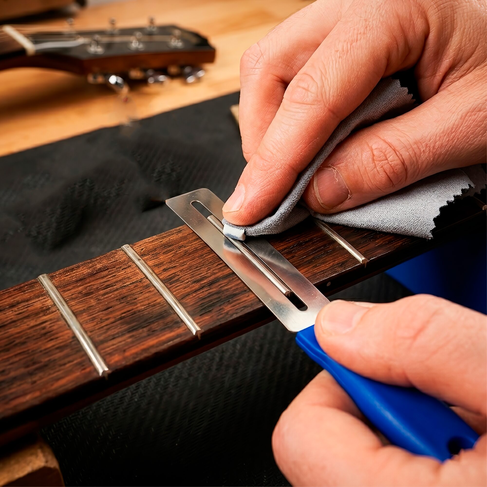 Kit Limpiador de Trastes Guitarra Frine Music Nomad MN124 con fórmula sin petróleo para limpiar y pulir trastes de metal.