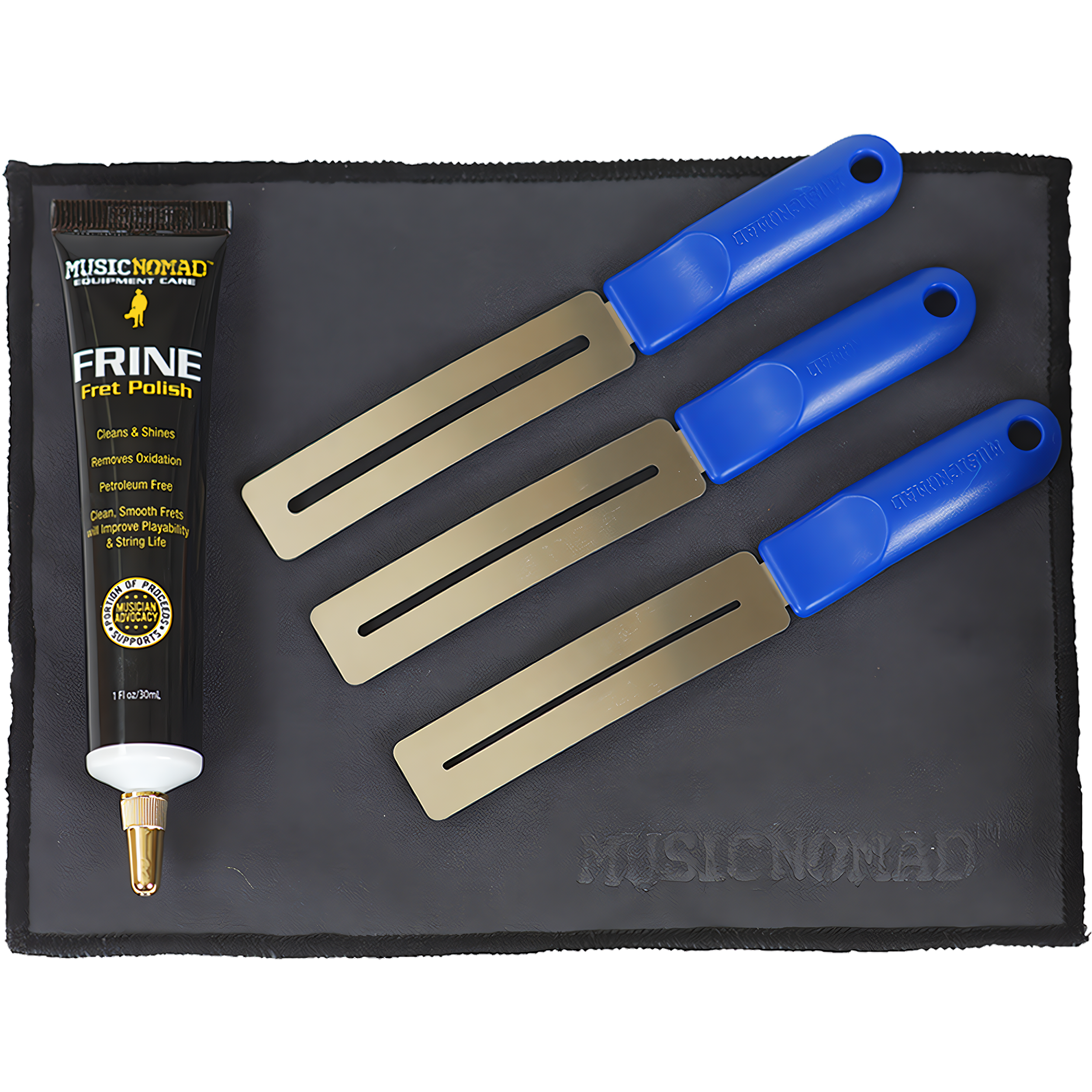 Kit Limpiador de Trastes Guitarra Frine Music Nomad MN124 con fórmula sin petróleo para limpiar y pulir trastes de metal.