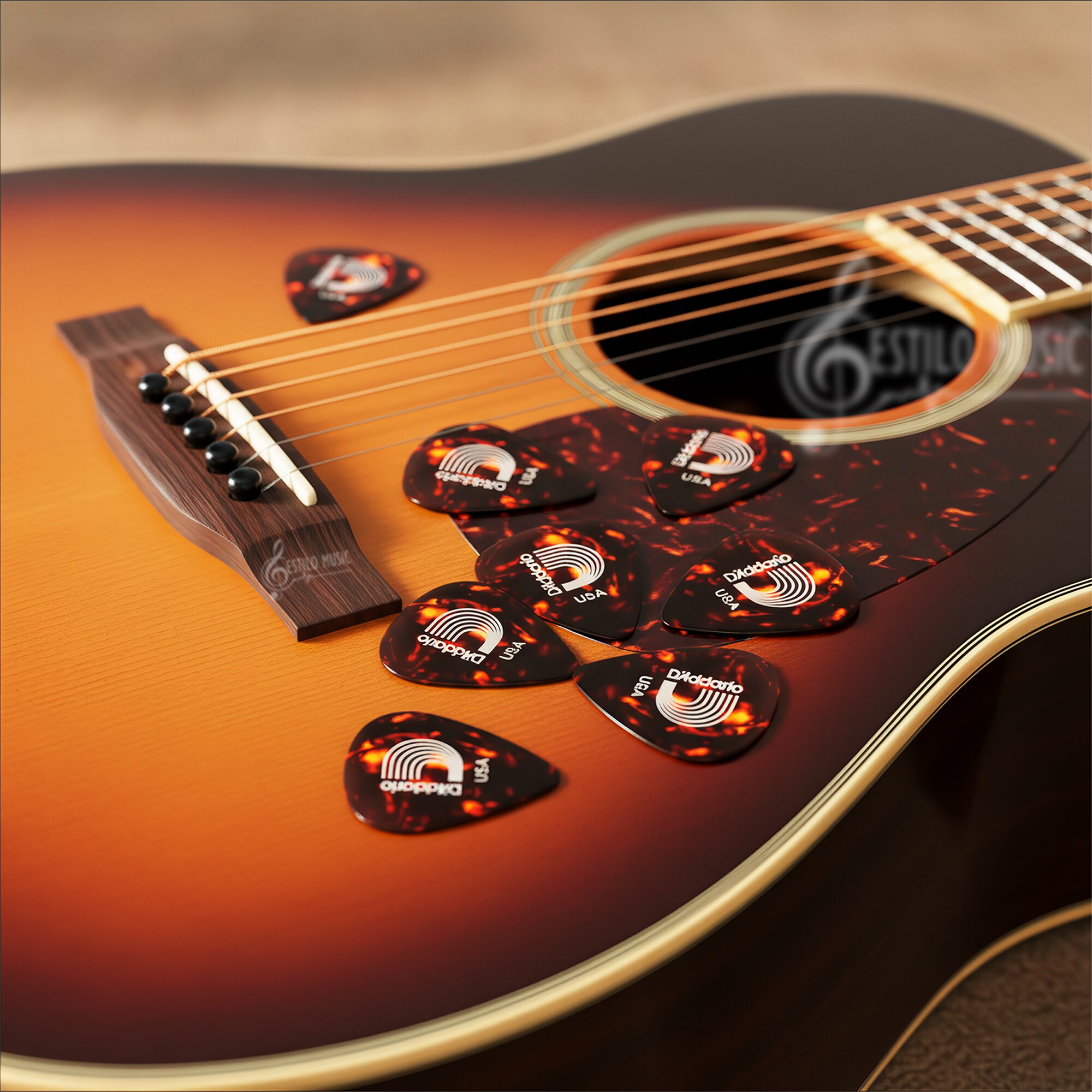 Paq De 10 Plumillas Daddario 0.70 mm de celuloide modelo 1CSH4-10 para guitarra acústica y eléctrica