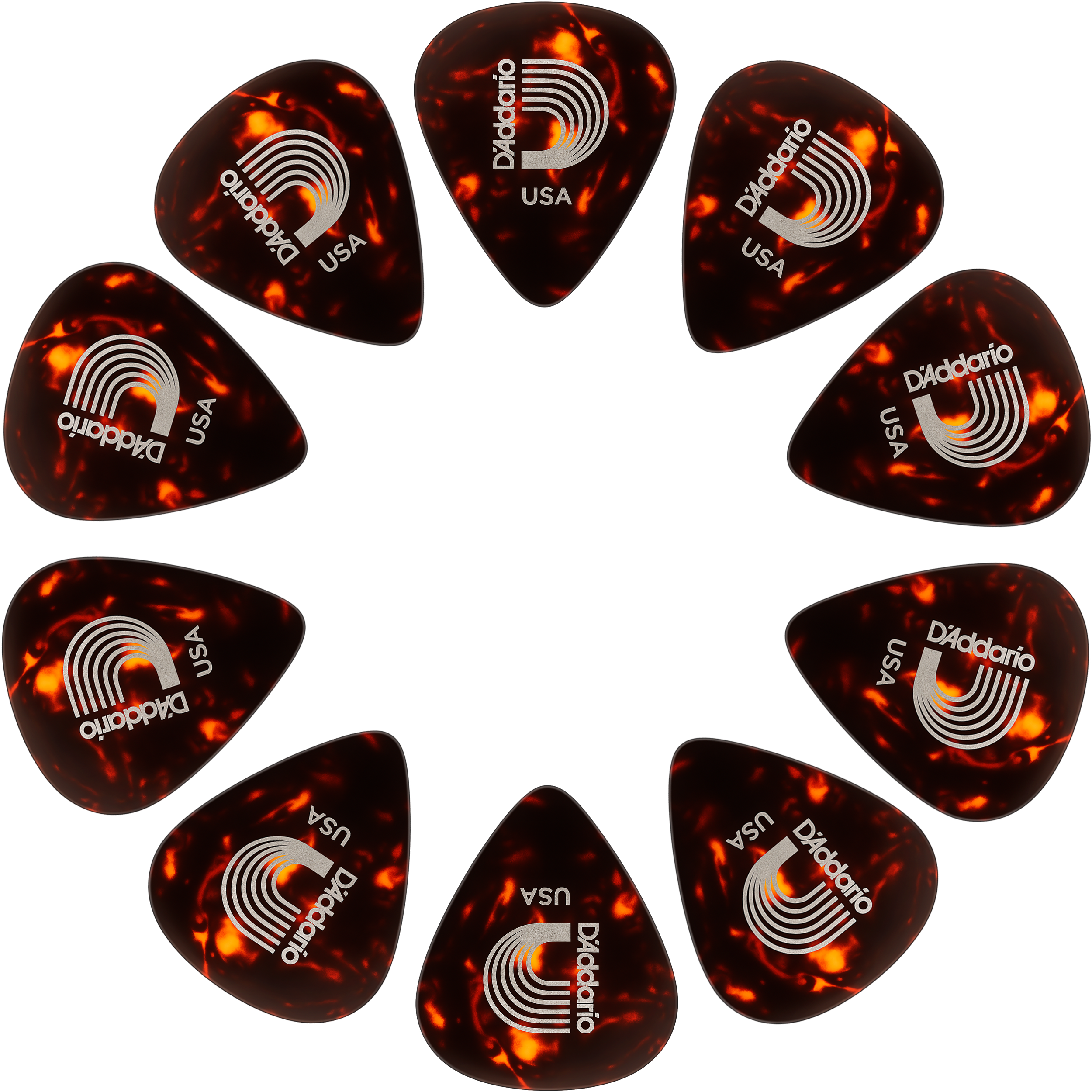 Paq De 10 Plumillas Daddario 0.70 mm de celuloide modelo 1CSH4-10 para guitarra acústica y eléctrica