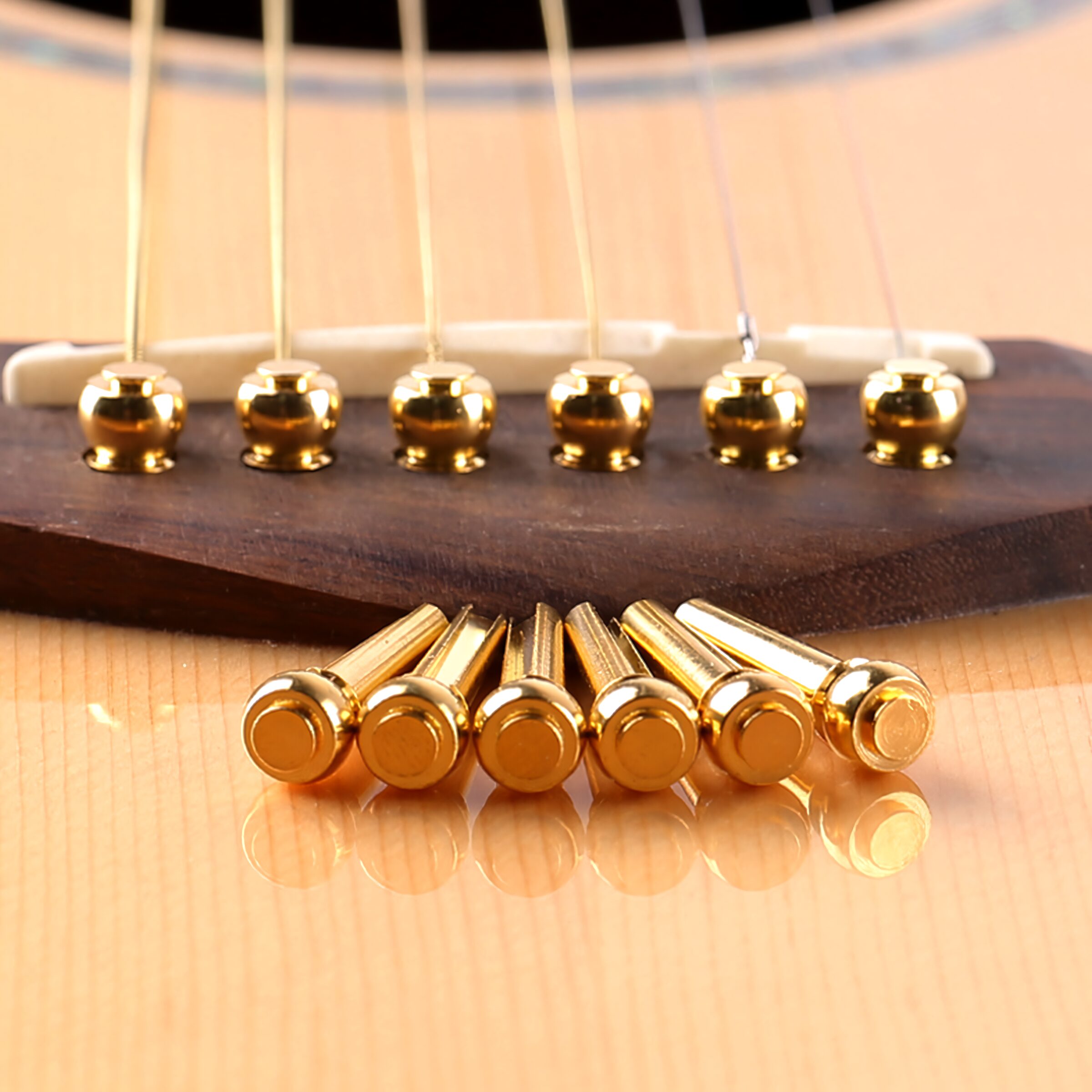 Pines Clavijas de Guitarra P/ Puente de latón dorado para guitarra acústica y docerola paquete con 6 piezas resistentes