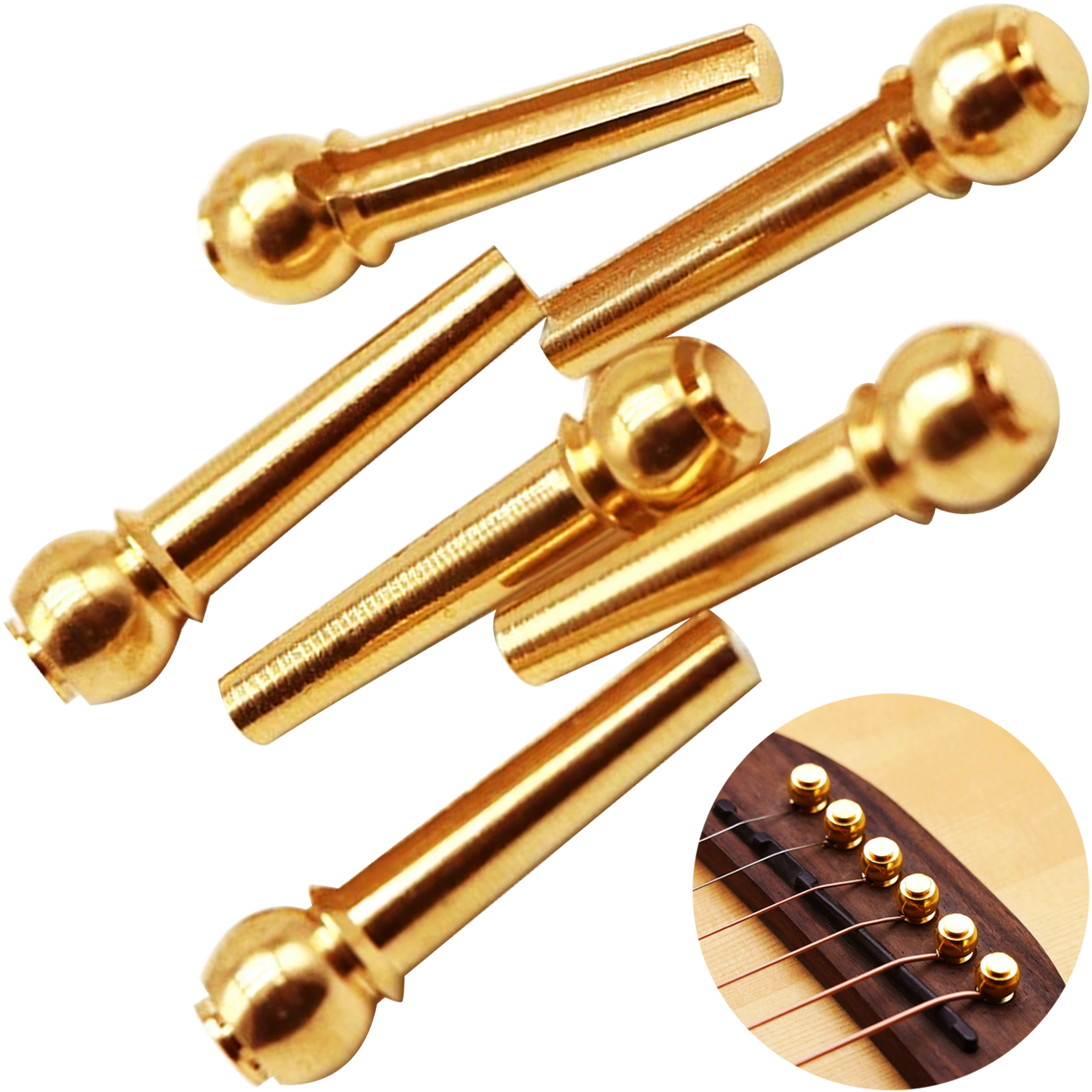 Pines Clavijas de Guitarra P/ Puente de latón dorado para guitarra acústica y docerola paquete con 6 piezas resistentes