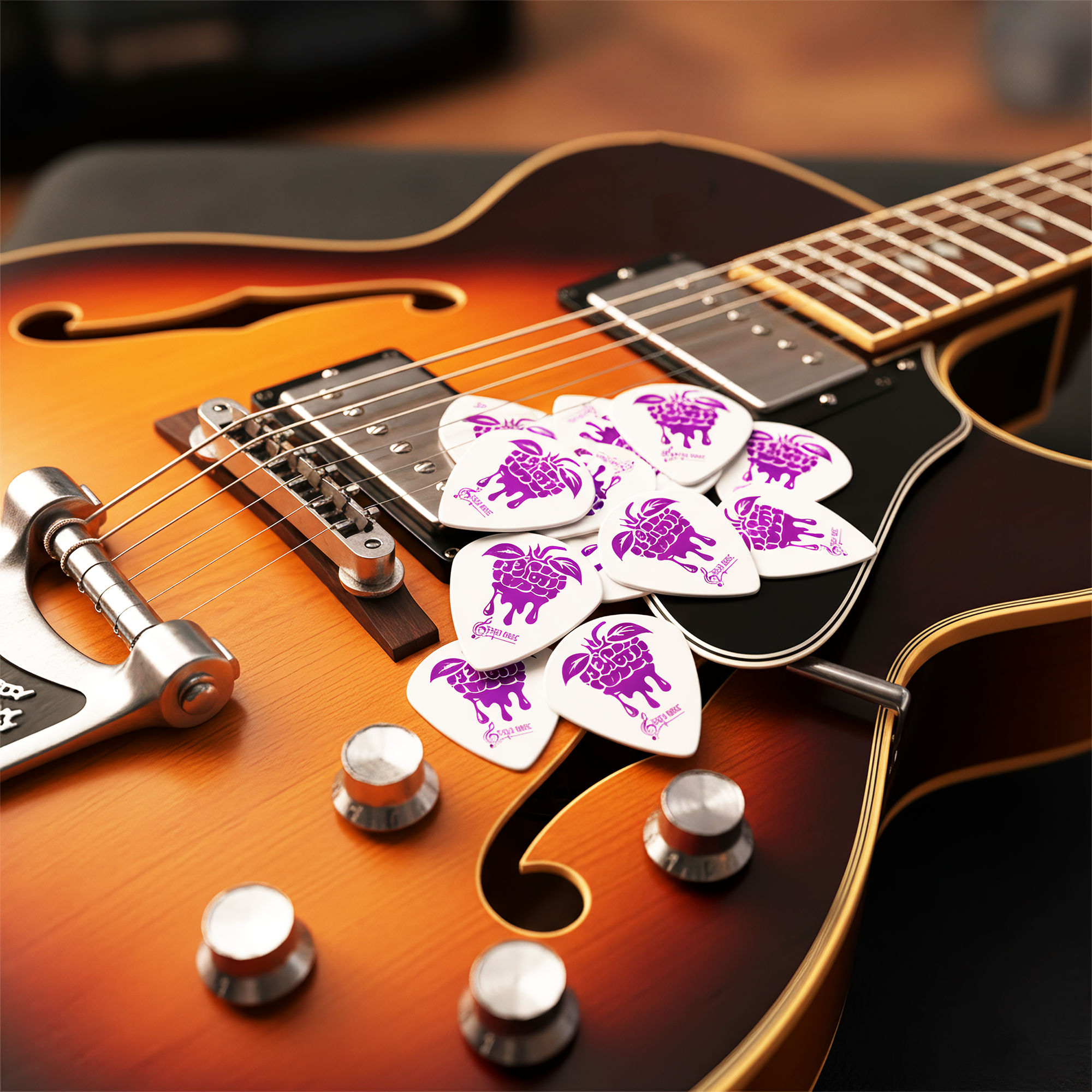 Paq De 10 Plumillas Jazz III 3 Derlin marca Estilo Music colección Cherry color blanco para guitarra y ejecuciones rápidas.