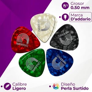 Paq De 10 Plumillas Daddario de celuloide con forma estándar para mejor comodidad y control en guitarra 1CAP2-10 1CAP4-10