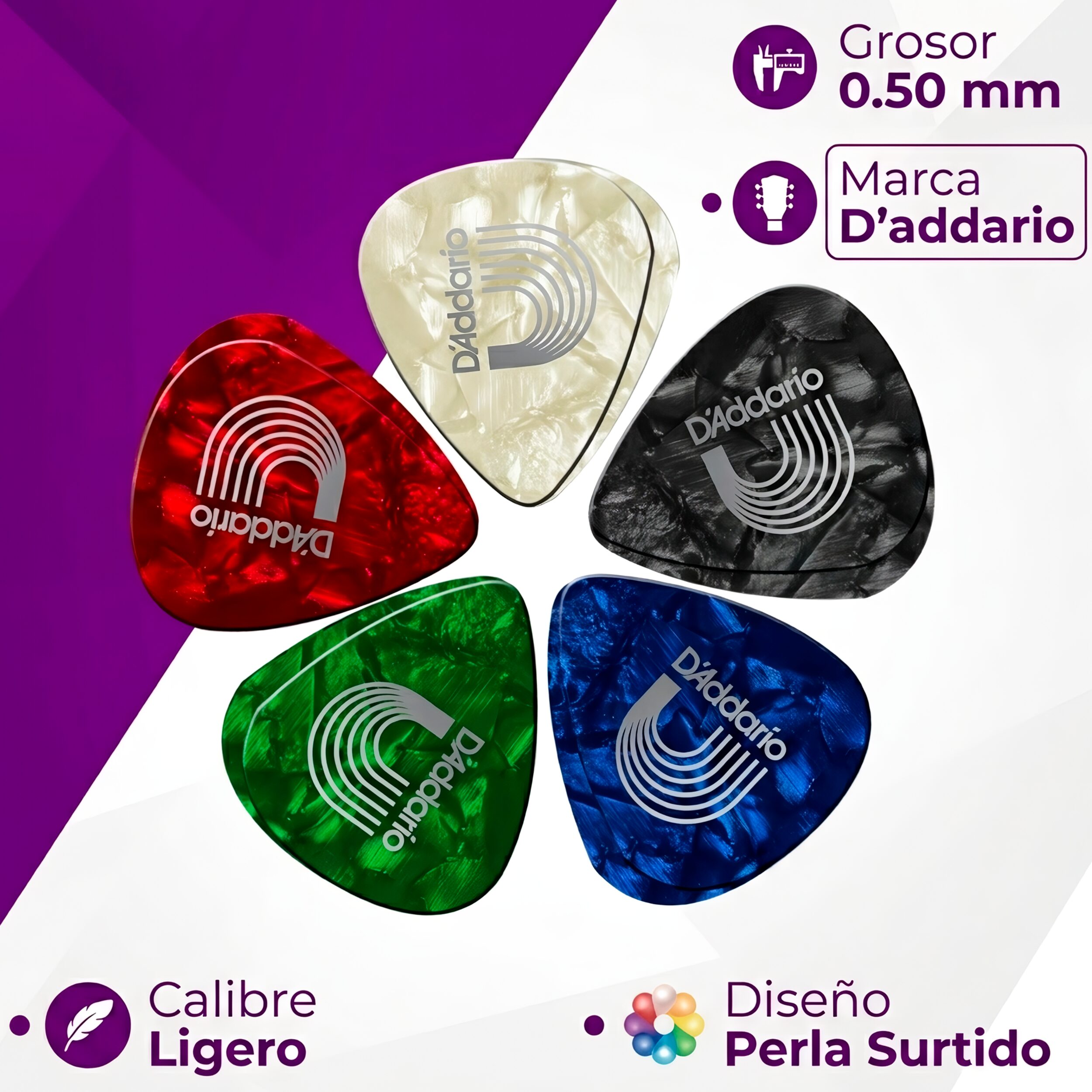 Paq De 10 Plumillas Daddario de celuloide con forma estándar para mejor comodidad y control en guitarra 1CAP2-10 1CAP4-10