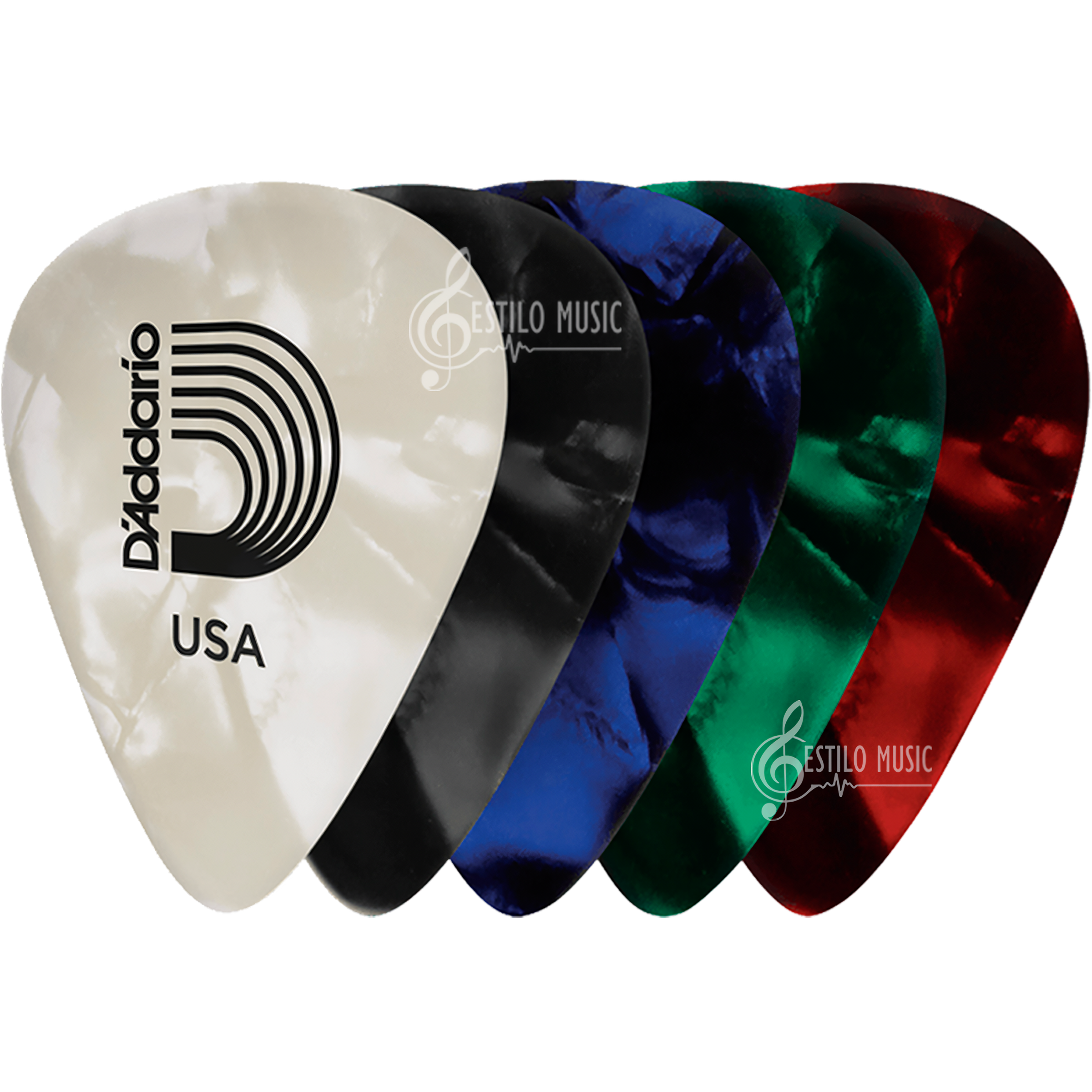 Paq De 10 Plumillas Daddario de celuloide con forma estándar para mejor comodidad y control en guitarra 1CAP2-10 1CAP4-10