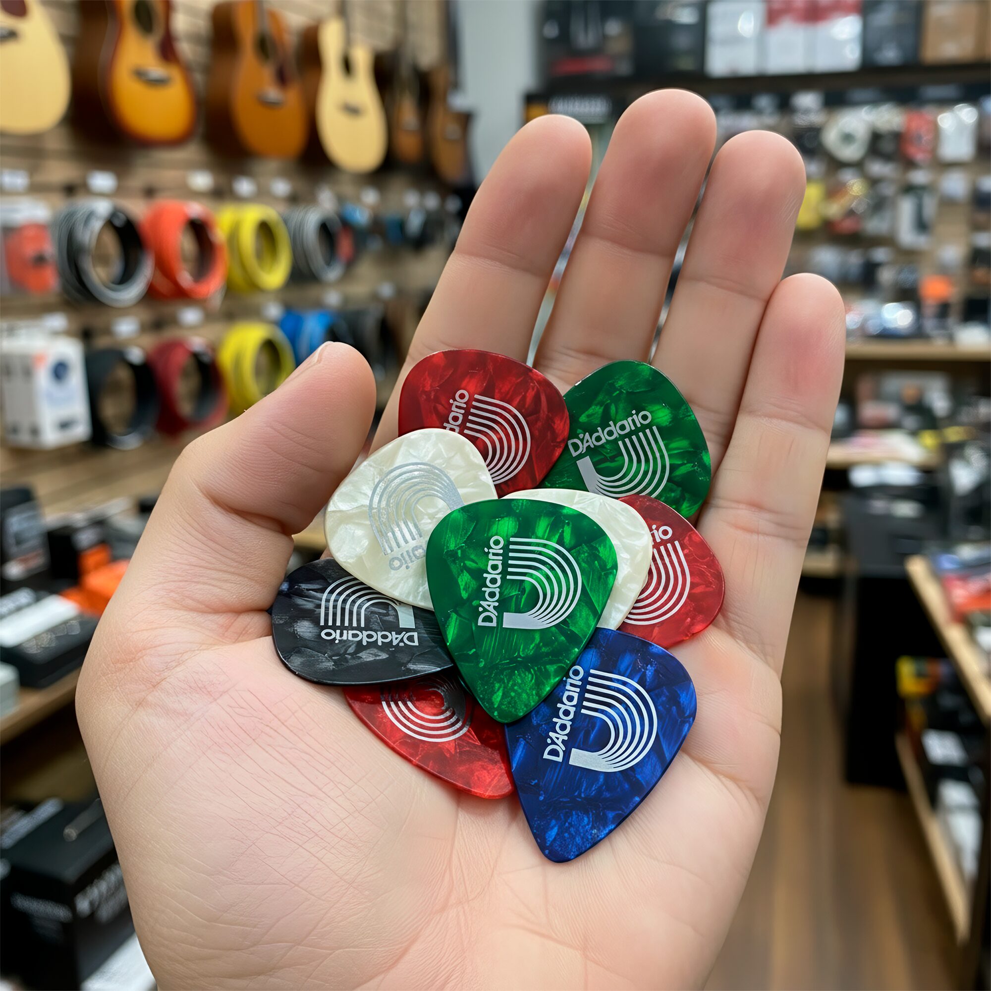 Paq De 10 Plumillas Daddario de celuloide con forma estándar para mejor comodidad y control en guitarra 1CAP2-10 1CAP4-10