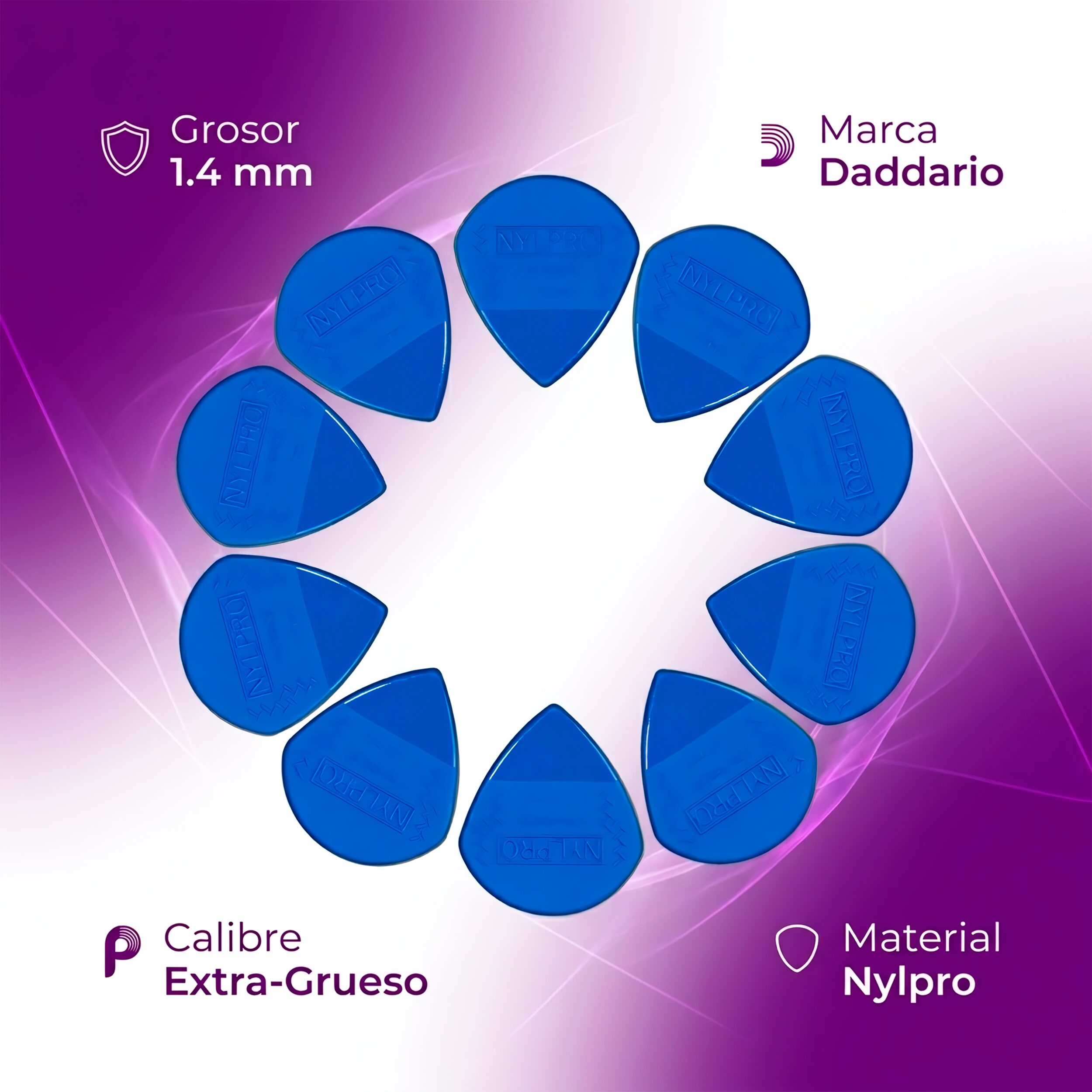 Puas Planet Waves 3NPR7-10 Daddario Nylpro Plus Jazz Pick color azul con material de nylon y agarre antideslizante