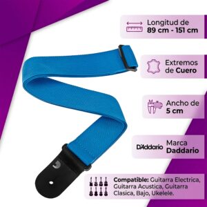 Tali Correa de Guitarra Planet Waves polipropileno negro ajustable resistente y duradero marca daddario azul, bajo guitarra electrica bajoloche - PWS102