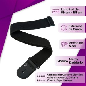 Tali Correa de Guitarra Planet Waves polipropileno negro ajustable resistente y duradero marca daddario negro, bajo guitarra electrica bajoloche - PWS100