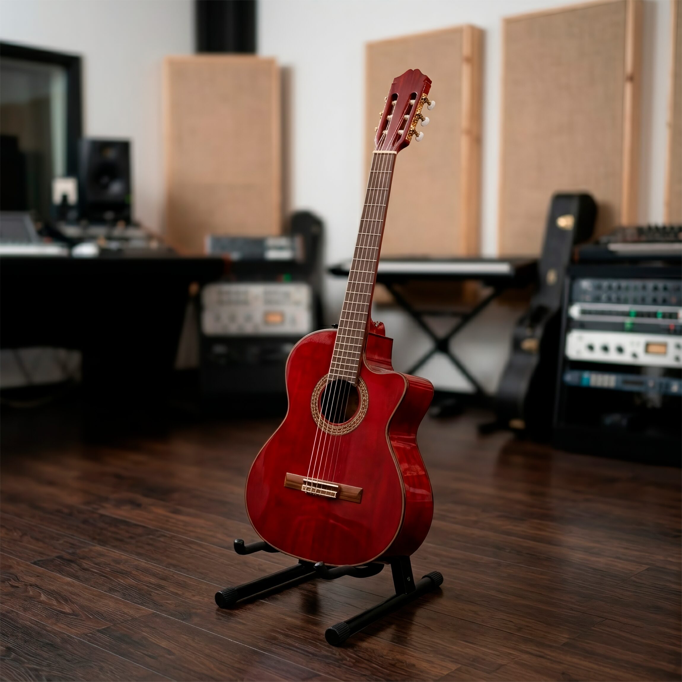 Base Soporte de Guitarra plegable metálica con recubrimiento de silicón antideslizante, diseño compacto para viaje, violin, bajo, guitarra electrica, bajoloche, banjo, mandolina RM44