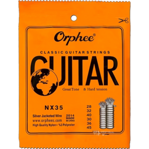Cuerdas De Guitarra Clasica Nylon Orphee NX35 calibre 028-045 para guitarra clásica con tensión alta Hard Tension y sonido equilibrado.