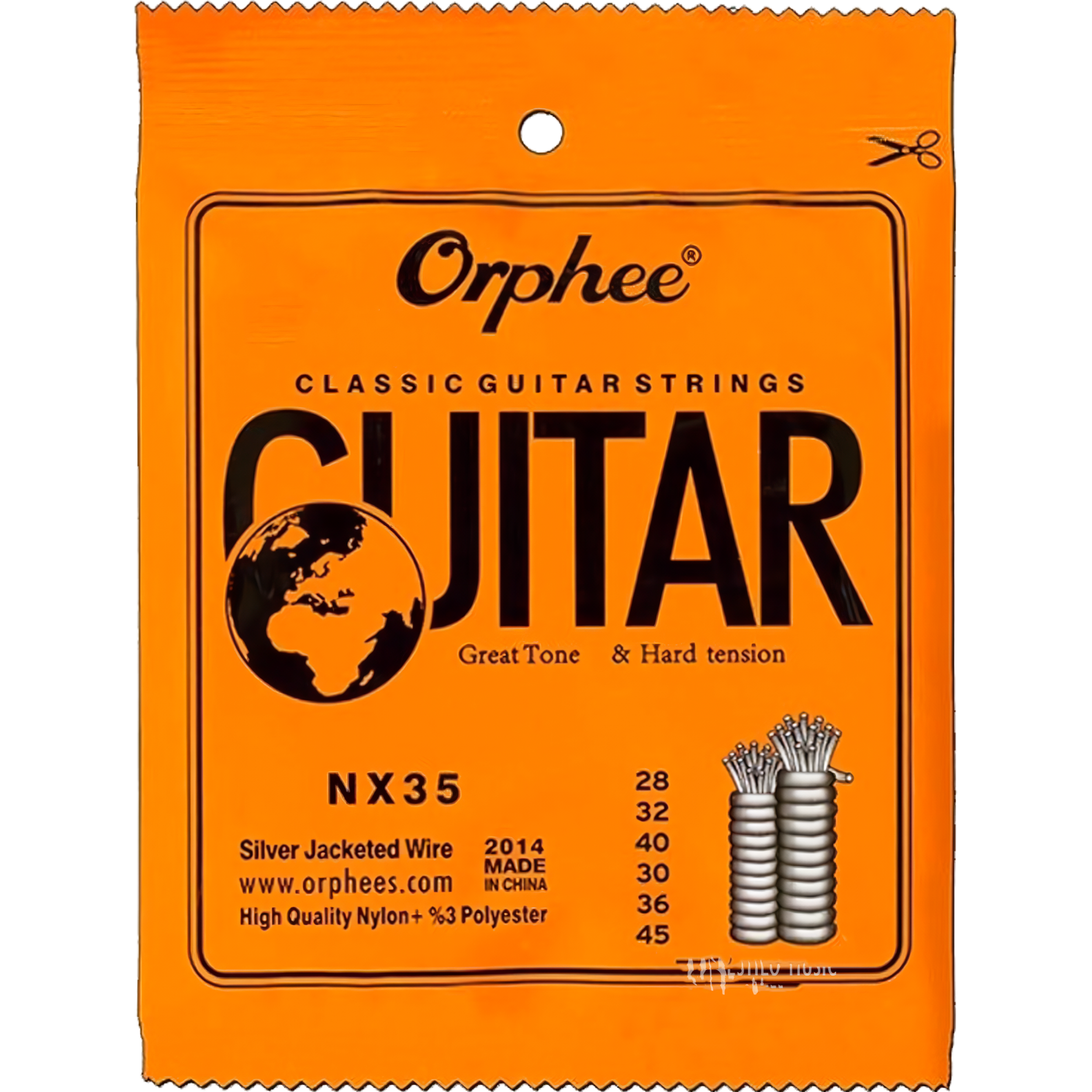 Cuerdas De Guitarra Clasica Nylon Orphee NX35 calibre 028-045 para guitarra clásica con tensión alta Hard Tension y sonido equilibrado.