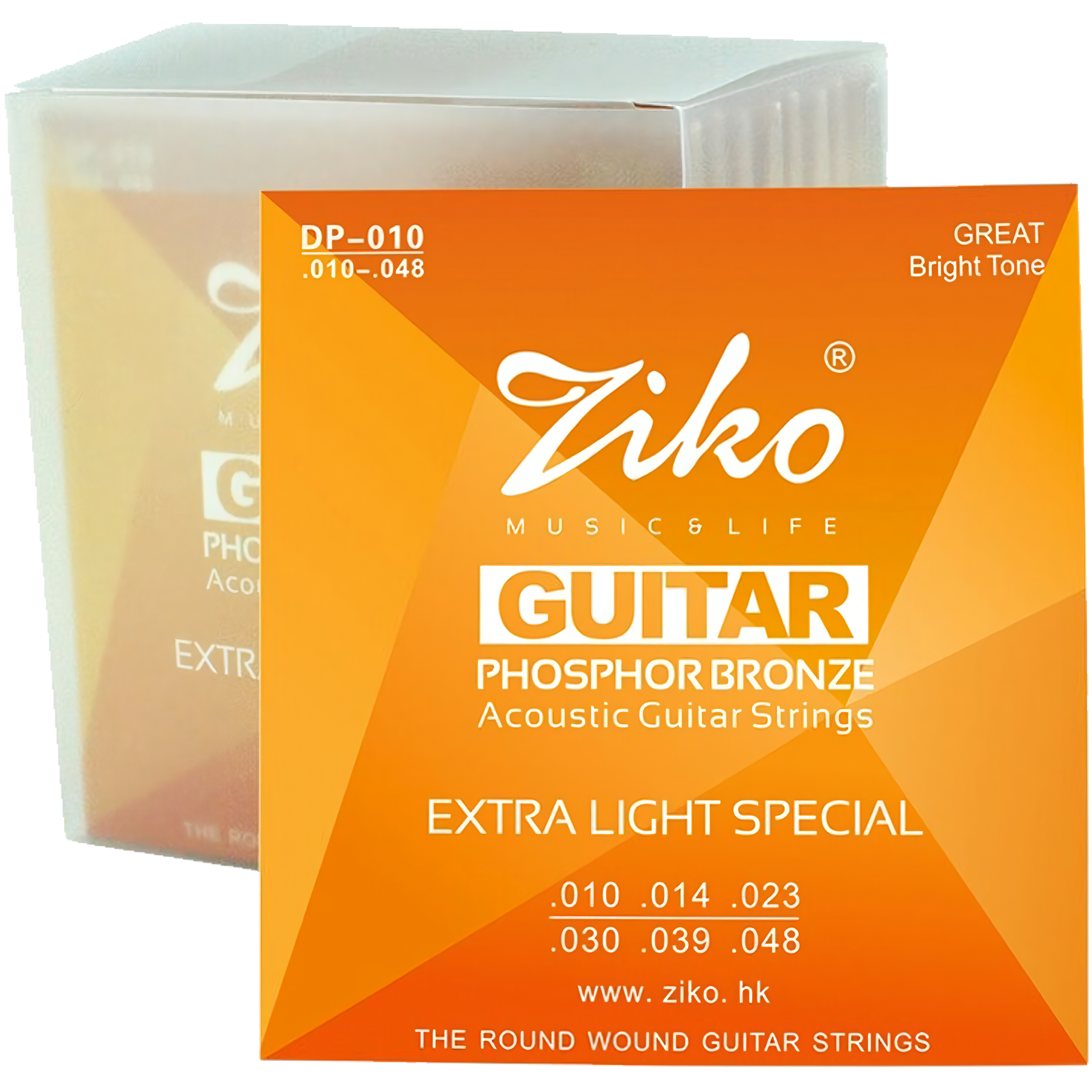 Cuerdas Guitarra Acustica Ziko DP-010 calibre .010 - .048 estilo Extra Light para guitarra acústica con sonido brillante y excelente respuesta.