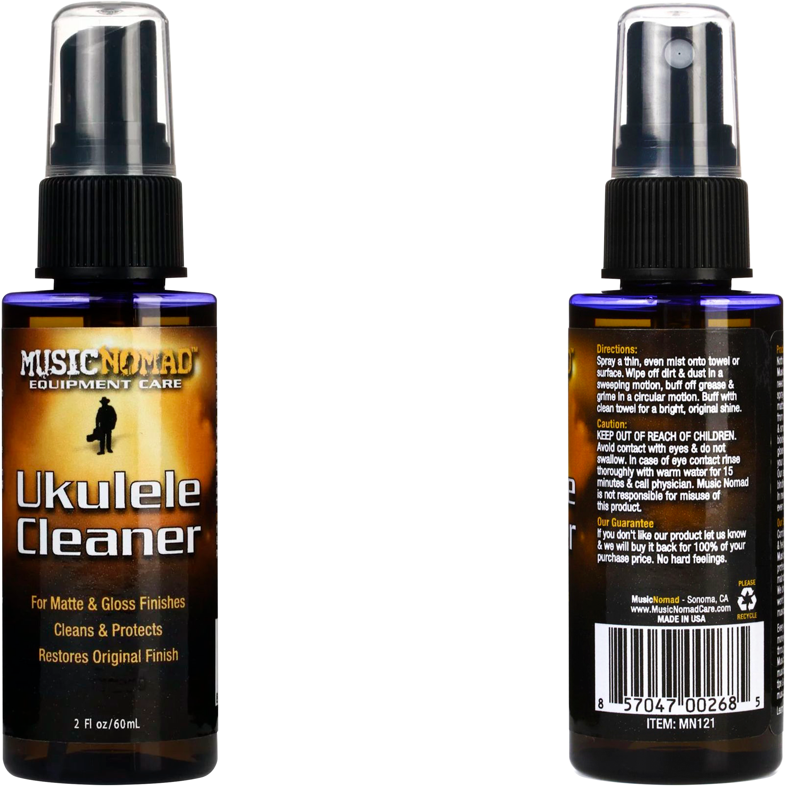 Limpiador Ukulele Cleaner Music Nomad MN121 en spray con paño incluido, limpiador profesional para ukulele que elimina polvo, huellas y suciedad.