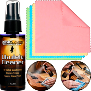 Limpiador Ukulele Cleaner Music Nomad MN121 en spray con paño incluido, limpiador profesional para ukulele que elimina polvo, huellas y suciedad.