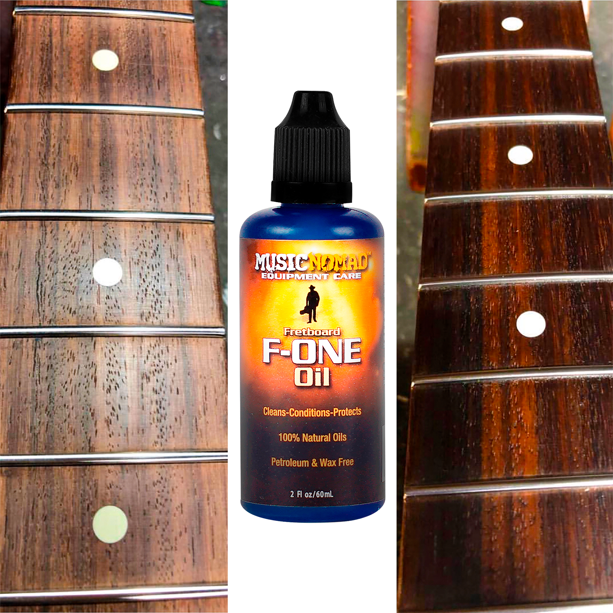 Music Nomad Aceite Limpiador P/ Diapasón F-One MN105 60 ml con aceites naturales para limpiar, acondicionar y proteger el diapasón de guitarras, bajos, ukuleles y otros instrumentos de cuerda. Incluye paño de microfibra para una aplicación limpia y rápida.
