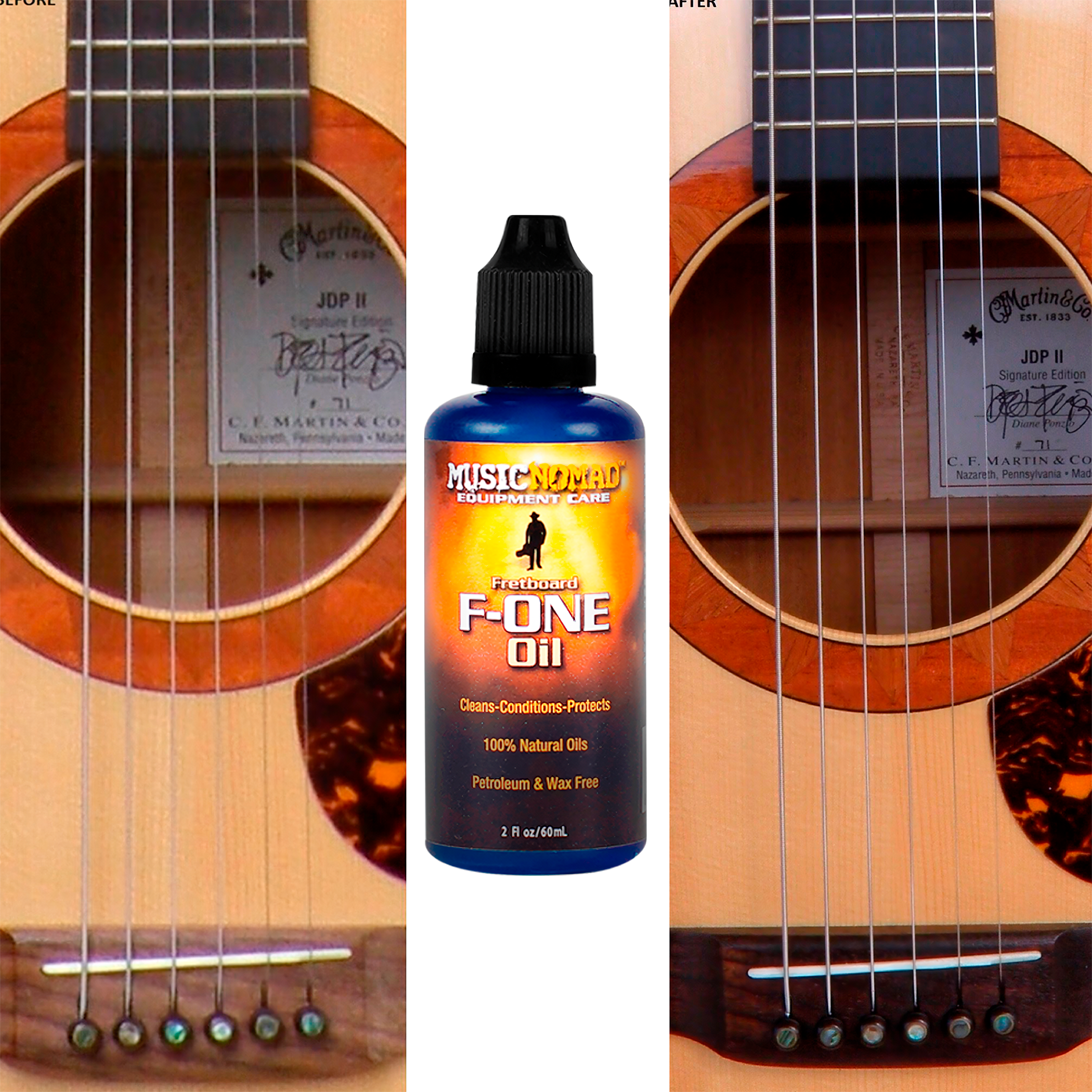 Music Nomad Aceite Limpiador P/ Diapasón F-One MN105 60 ml con aceites naturales para limpiar, acondicionar y proteger el diapasón de guitarras, bajos, ukuleles y otros instrumentos de cuerda. Incluye paño de microfibra para una aplicación limpia y rápida.