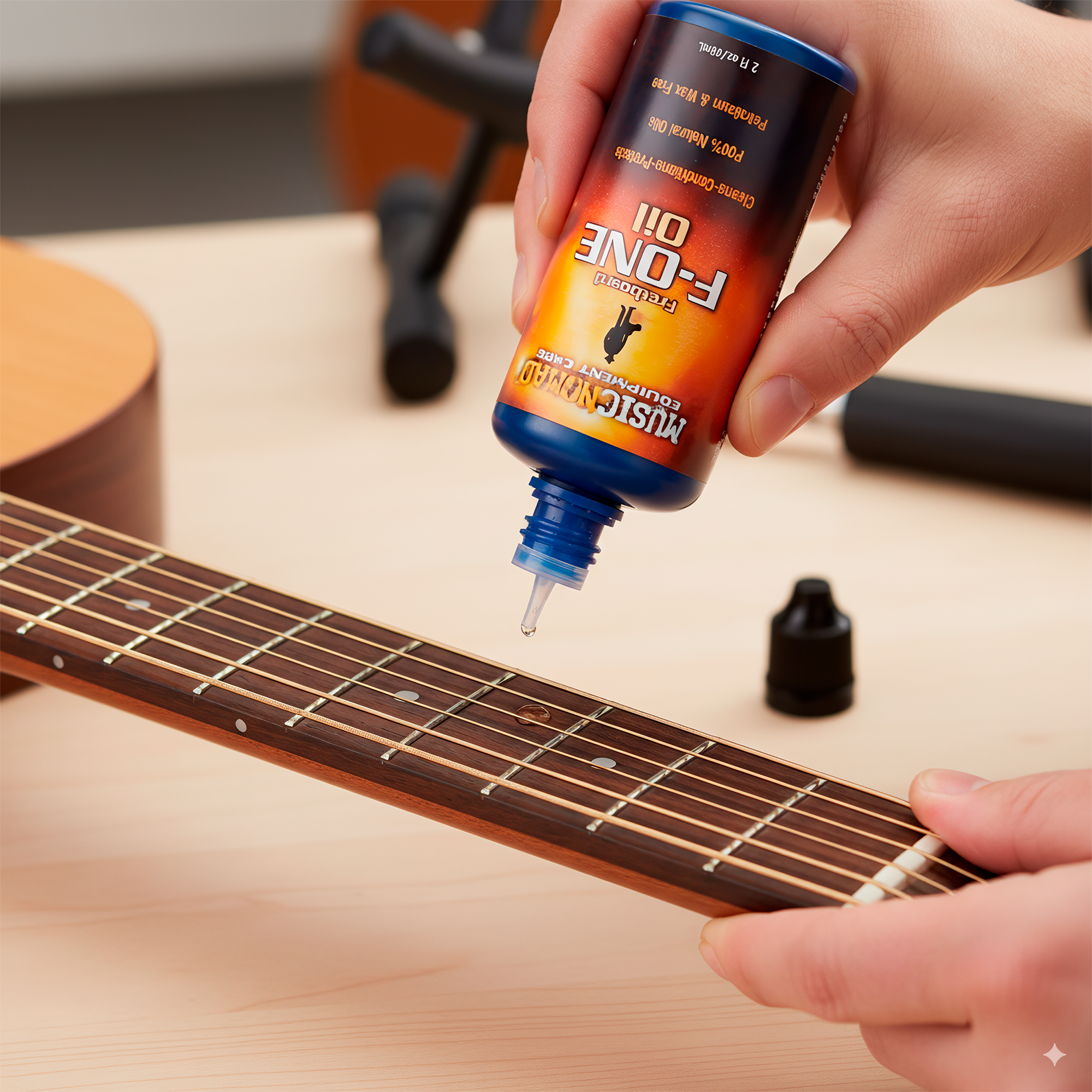 Music Nomad Aceite Limpiador P/ Diapasón F-One MN105 60 ml con aceites naturales para limpiar, acondicionar y proteger el diapasón de guitarras, bajos, ukuleles y otros instrumentos de cuerda. Incluye paño de microfibra para una aplicación limpia y rápida.