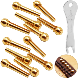 Pines Clavijas de Guitarra P/ Puente de latón dorado para guitarra acústica y docerola paquete con 6 piezas resistentes