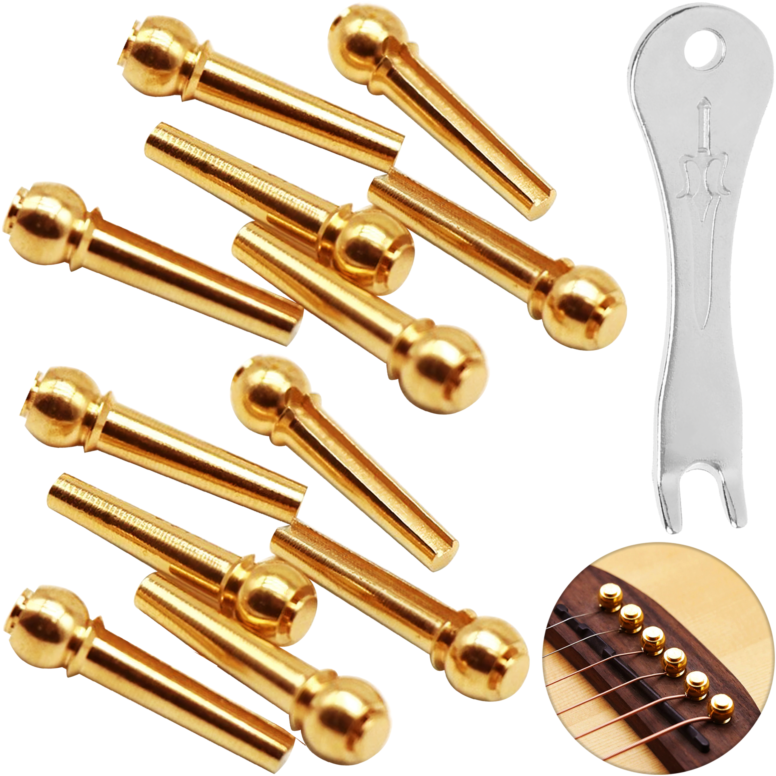 Pines Clavijas de Guitarra P/ Puente de latón dorado para guitarra acústica y docerola paquete con 6 piezas resistentes