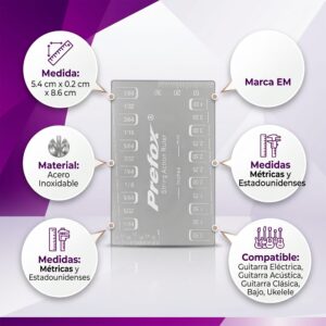Regla Calibrar Ajustar Altura Cuerdas de acero inoxidable para medición precisa de acción de cuerdas y altura de pastillas en instrumentos musicales.