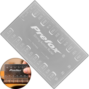 Regla Calibrar Ajustar Altura Cuerdas de acero inoxidable para medición precisa de acción de cuerdas y altura de pastillas en instrumentos musicales.