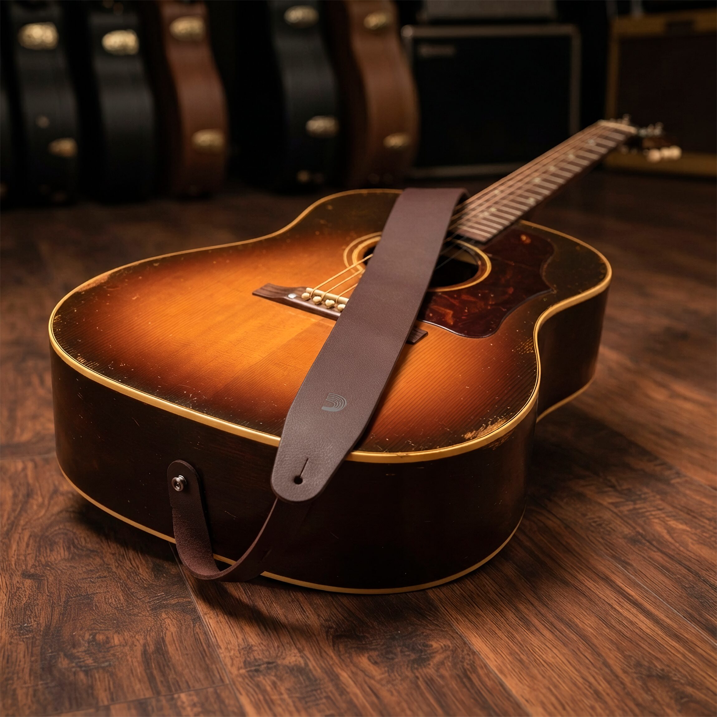 Correa De Piel P/ Guitarra Daddario Cuero 25BL01 color café, ajustable y fabricada en piel auténtica