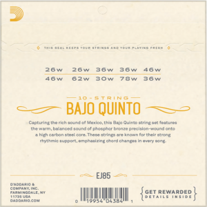 Cuerdas Bajo Quinto Daddario EJ85 de bronce set de 5 pares para bajo quinto