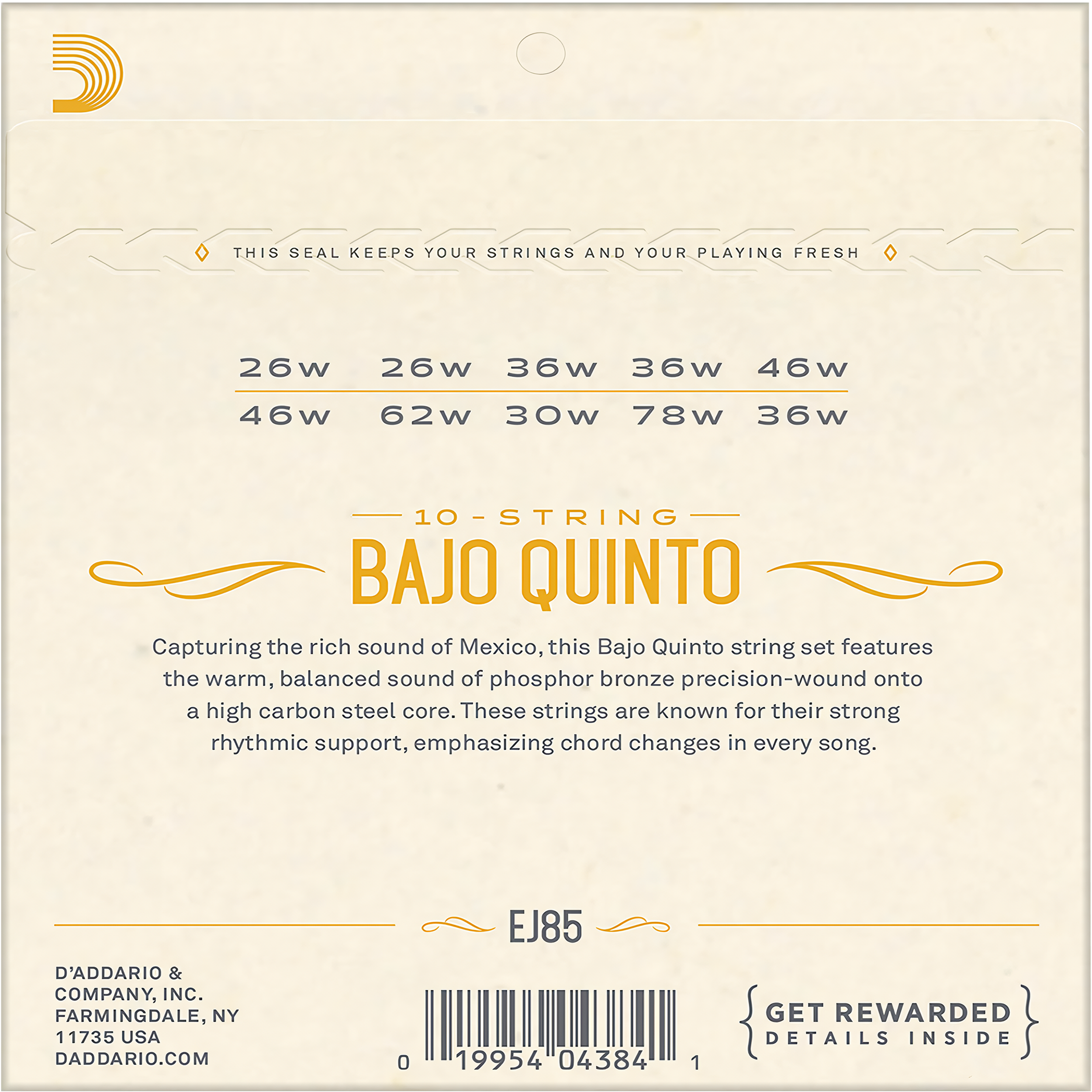 Cuerdas Bajo Quinto Daddario EJ85 de bronce set de 5 pares para bajo quinto